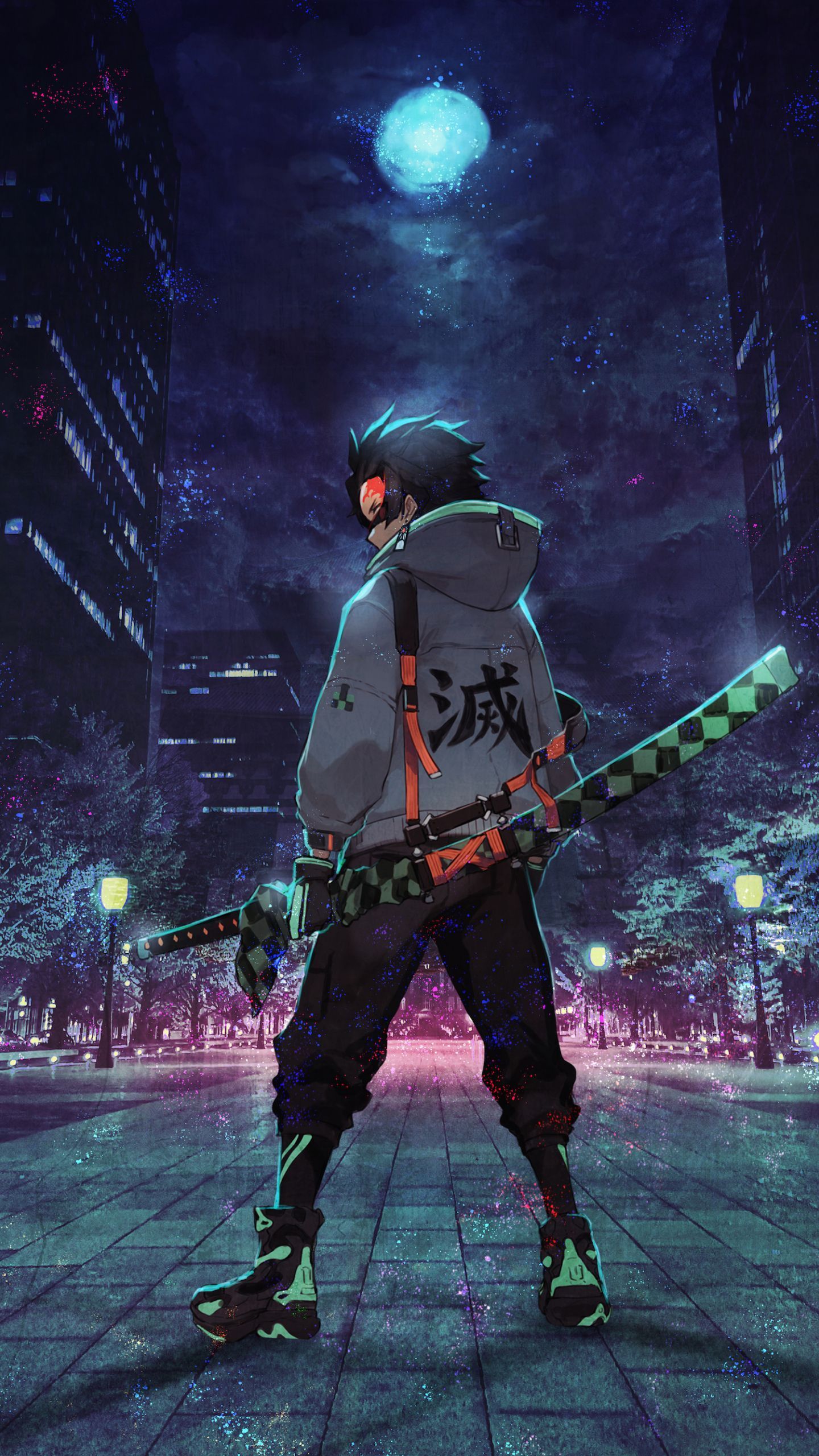 Tanjiro Kimetsu no Yaiba notturno, 1440x2560 Full HD Verticale, iPhone