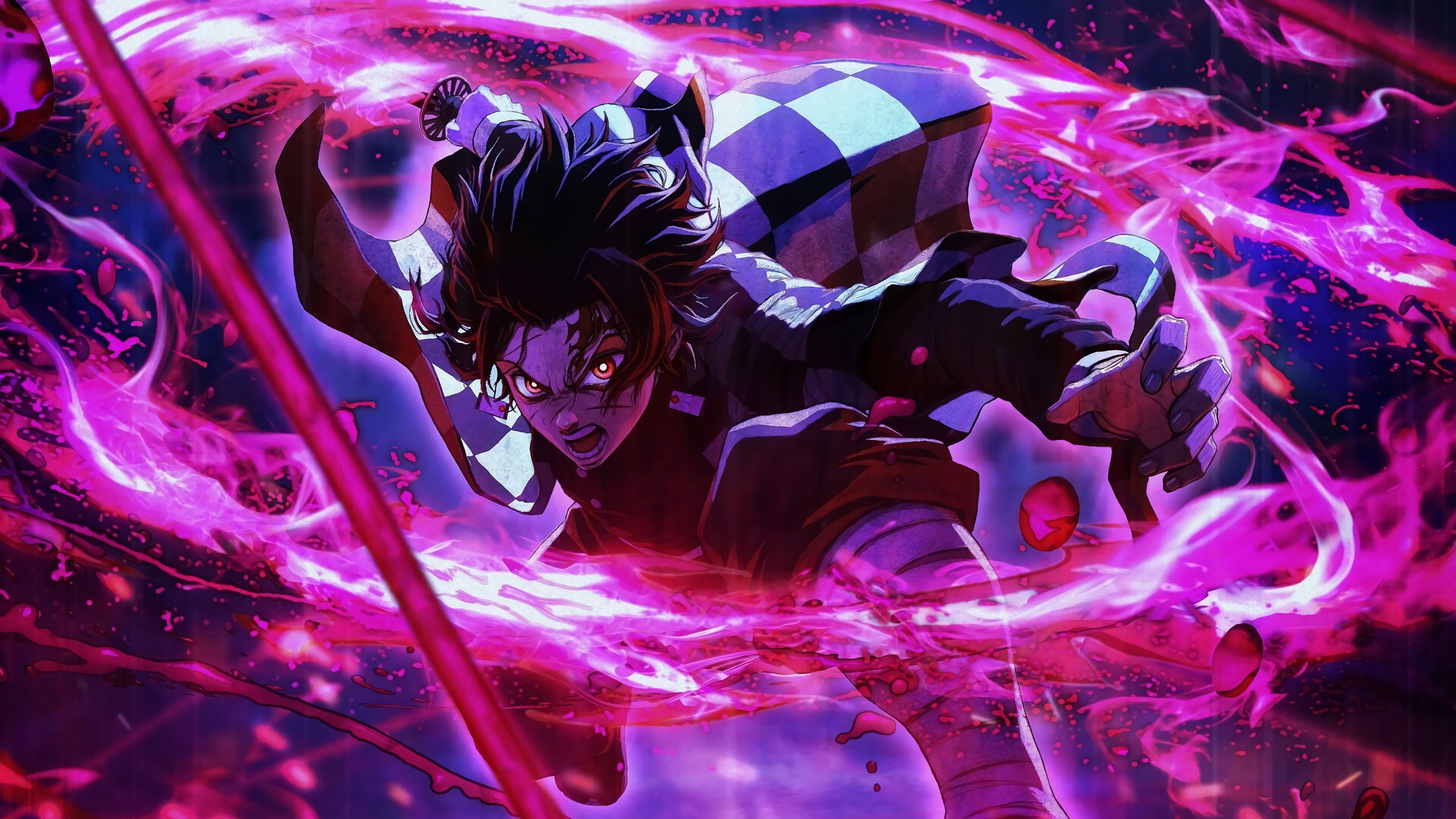 Tanjiro Demon Slayer spada rosa, ammazzademoni, 3840x2160 4K, Desktop 4K