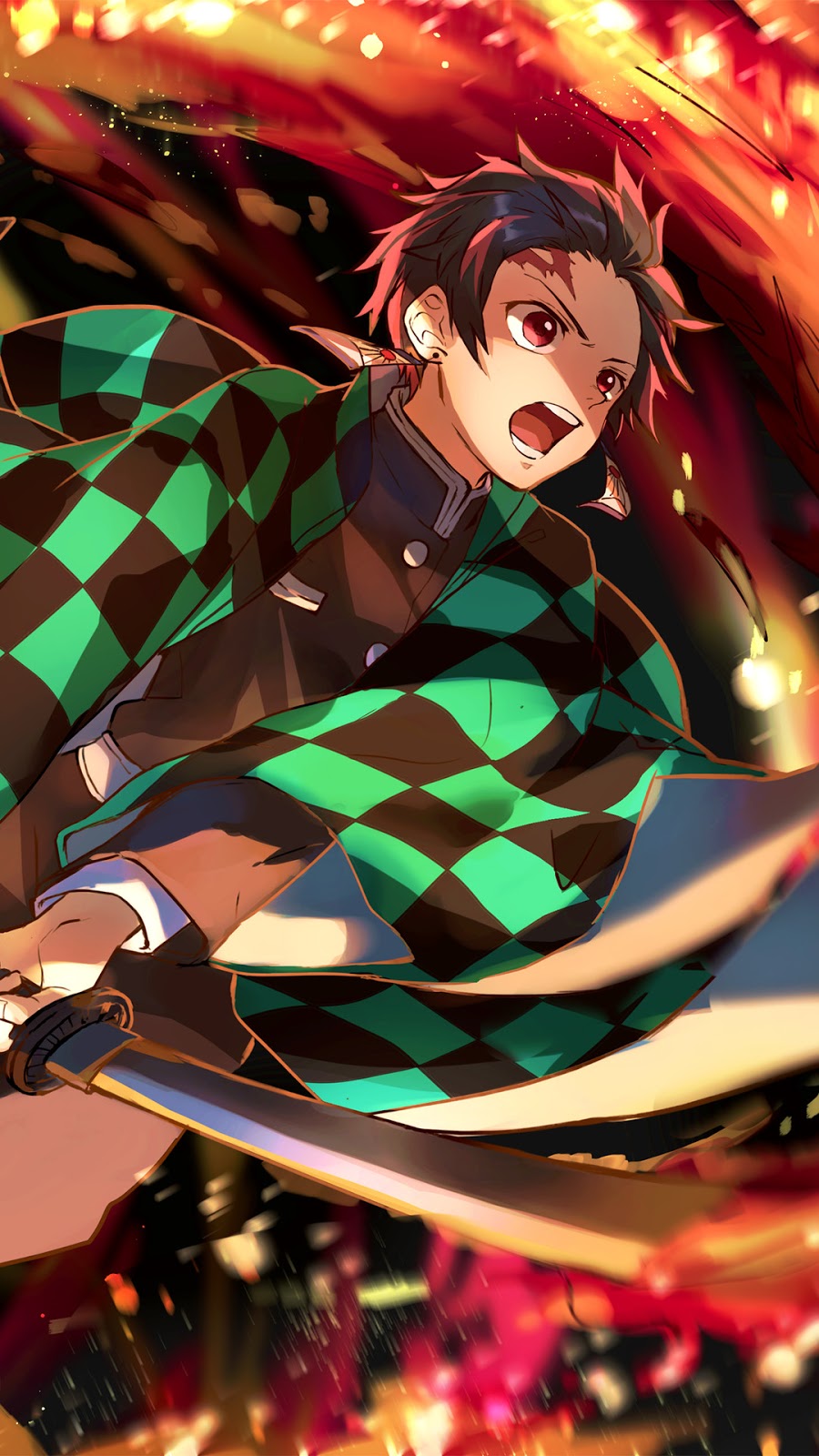 Tanjiro Demon Slayer con katana, 900x1600 Full HD Verticale, Smartphone
