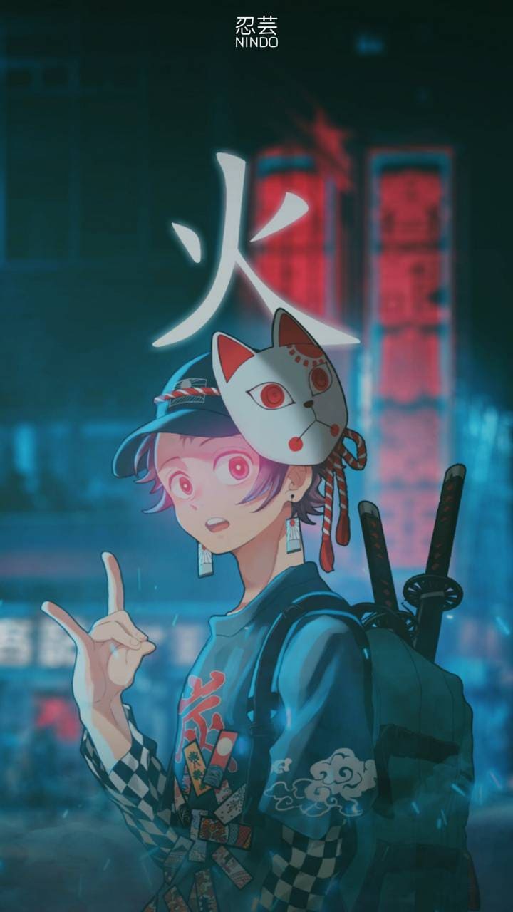 Tanjiro Kamado stile cyberpunk, 720x1280 Verticale, POCO