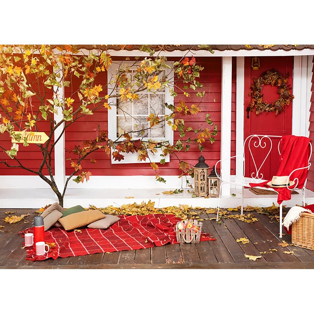 Portico autunnale con foglie e coperta tartan, 1000x1000 HD, Desktop