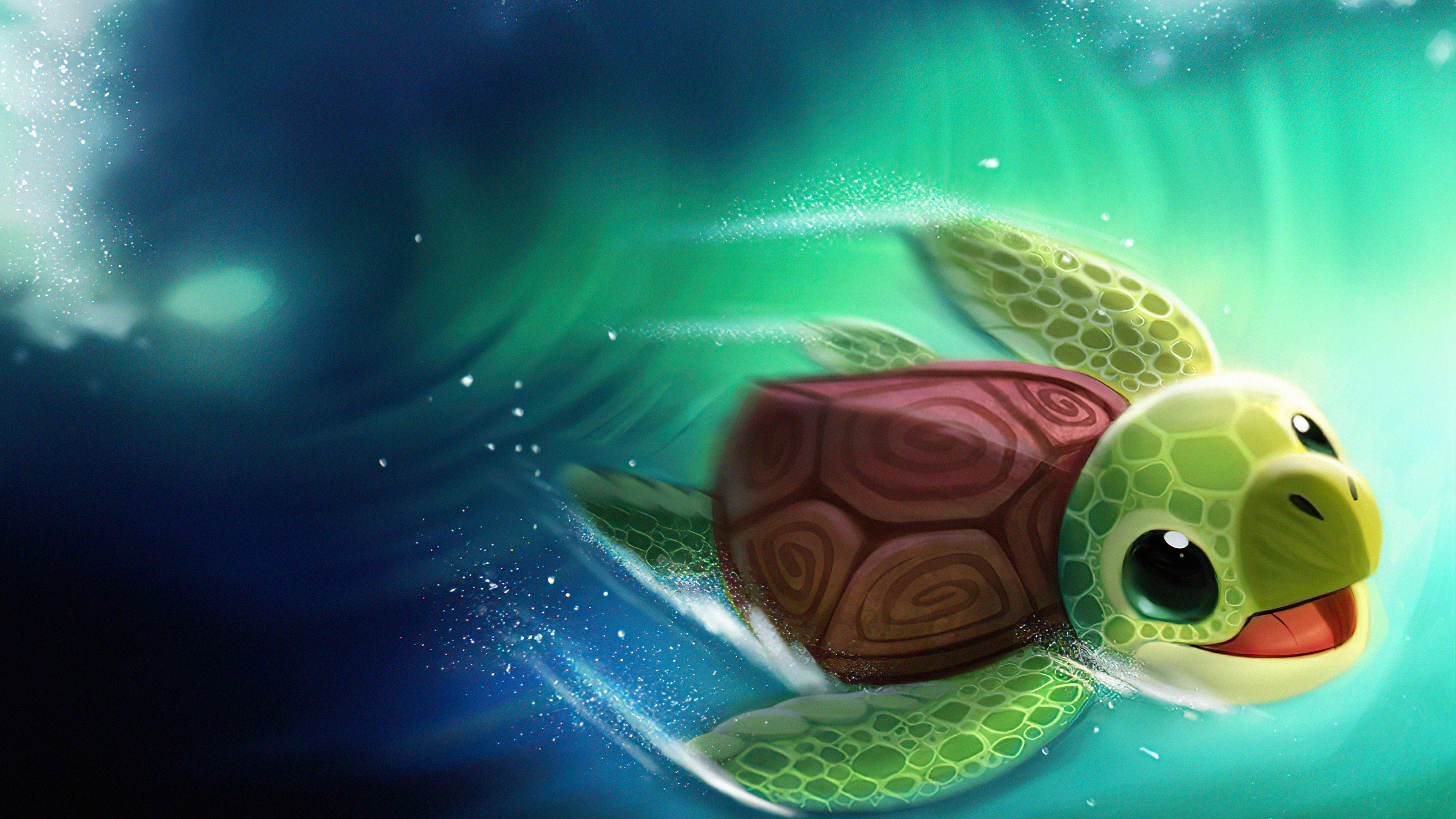 Tartaruga cartoon in mare, 3200x1800 2K, Desktop