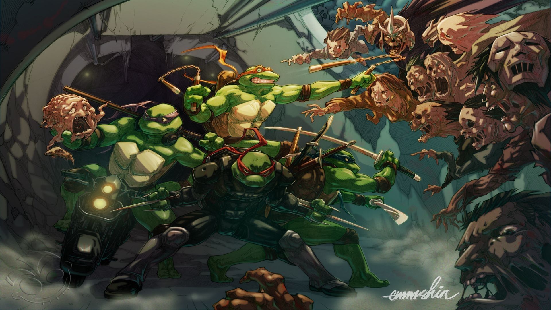 Tartarughe Ninja combattono zombie, 1920x1080 Full HD, Desktop