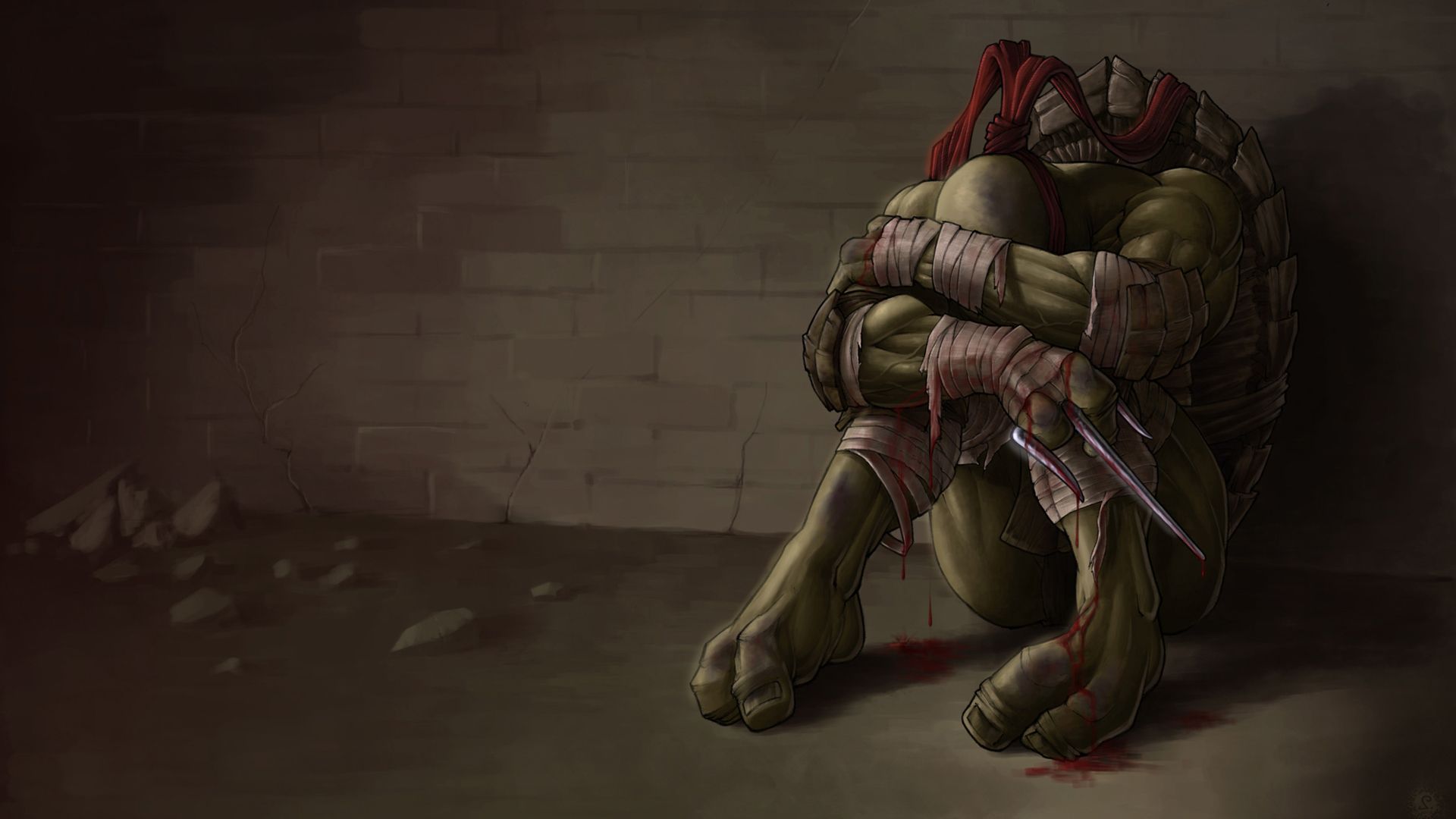 Tartaruga Ninja seduta ferita, 1920x1080 Full HD 1080p, PC
