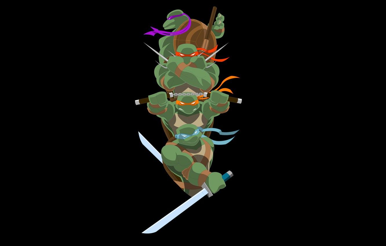 Tartarughe Ninja minimalista sfondo nero, 1332x850 HD, Desktop