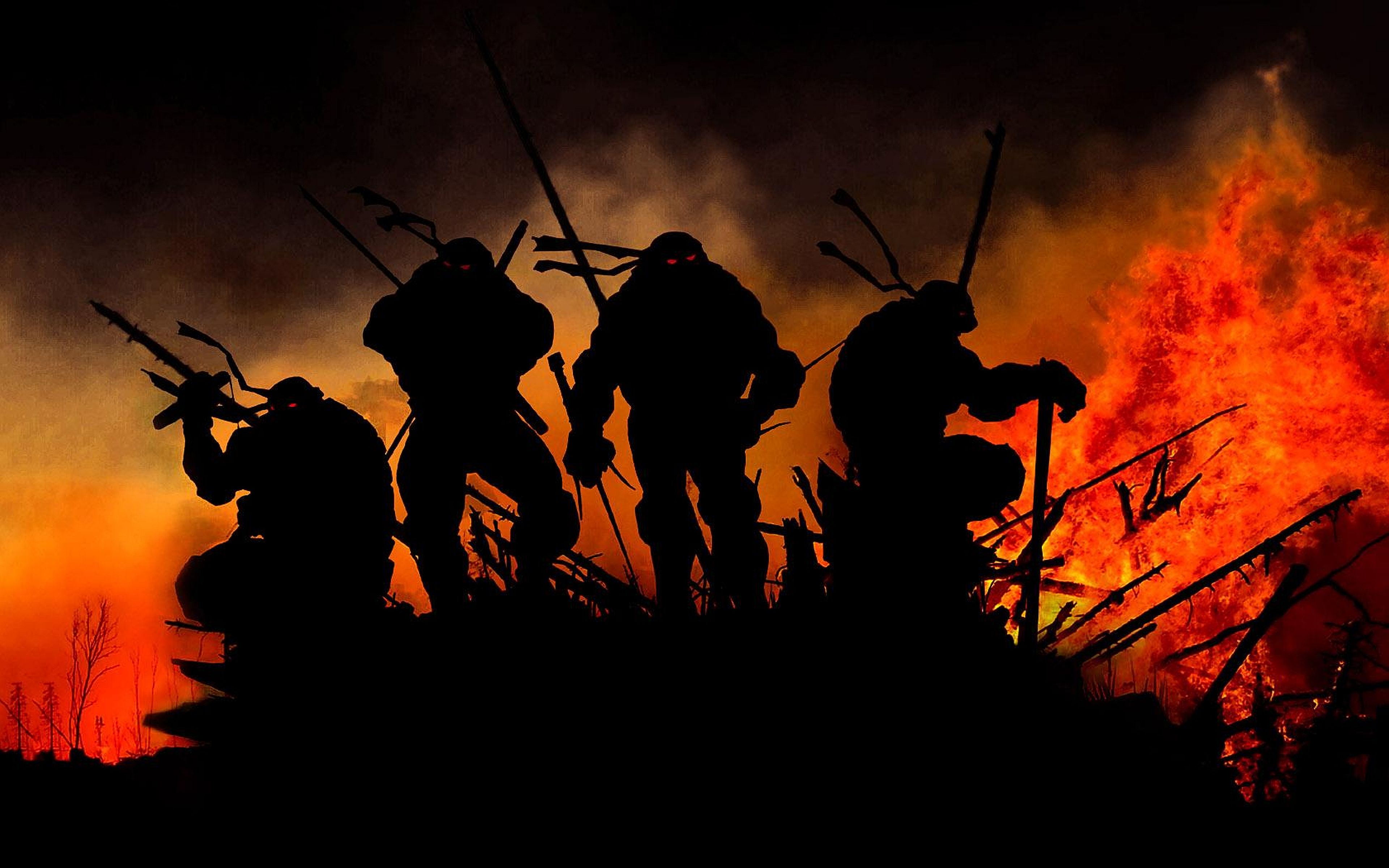 Tartarughe Ninja silhouette fuoco, 3840x2400 UHD, PC 4K