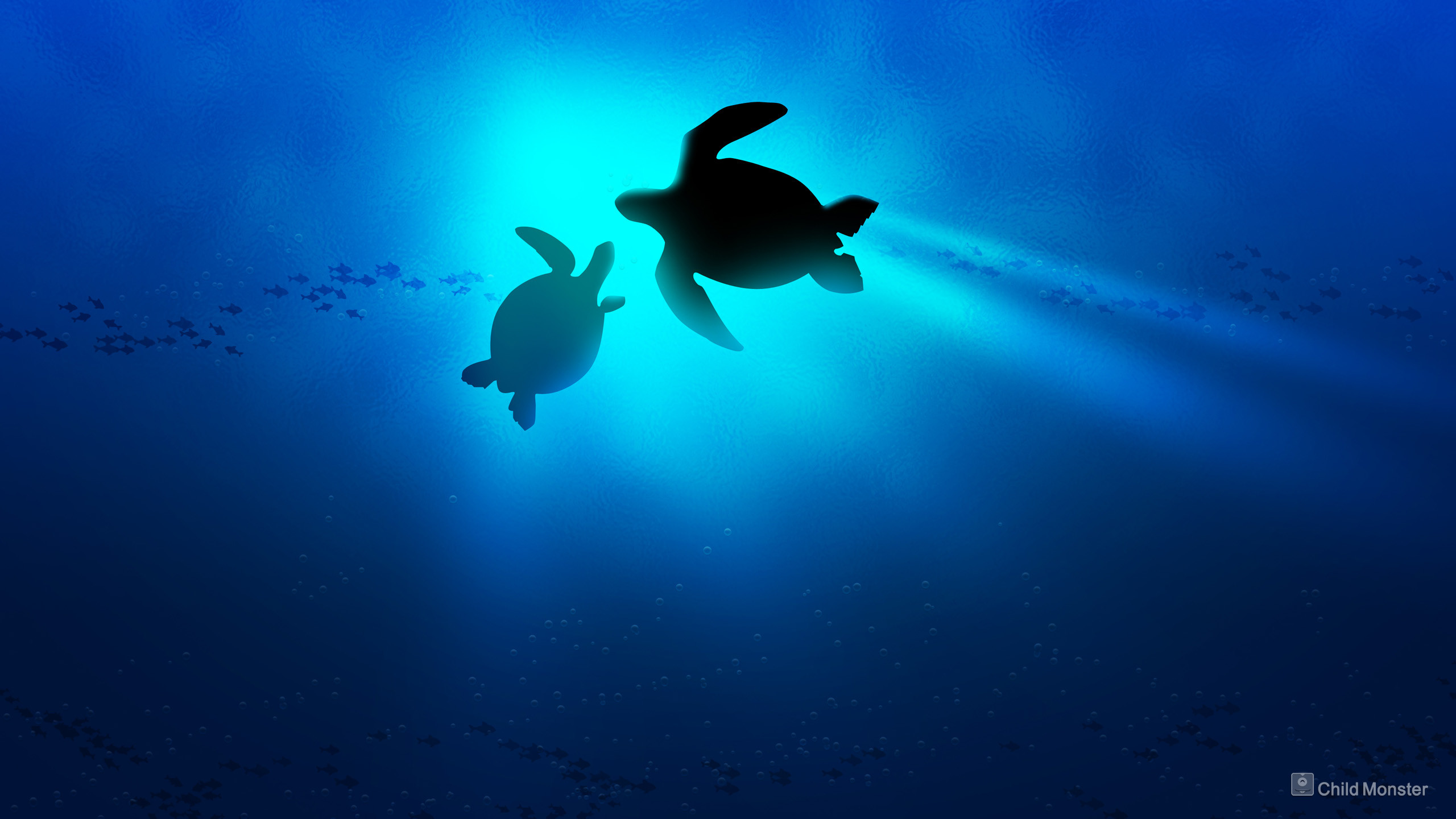 Tartarughe marine silhouette blu, 2560x1440 2K, Desktop