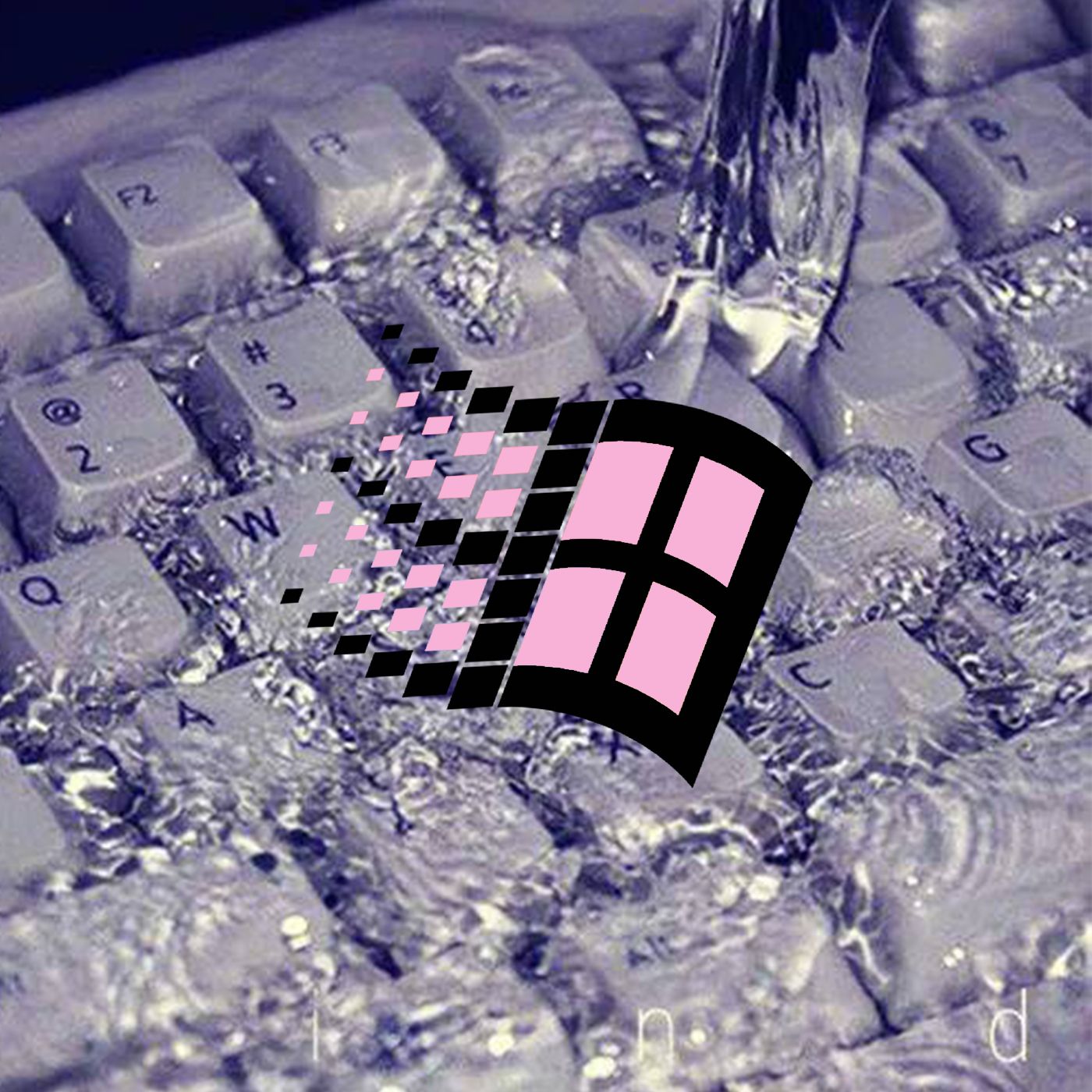 Logo Windows rosa su tastiera bagnata, sistema operativo Microsoft, 1400x1400 720p, PC