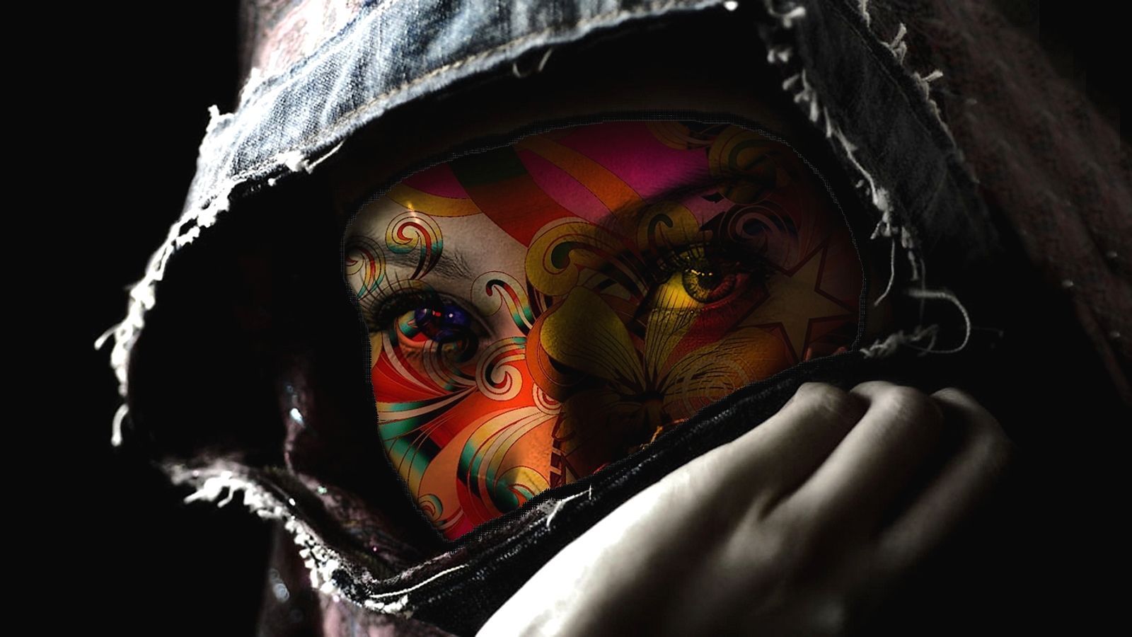 Volto con maschera tatuata colorata, 1600x900 HD Ready, Lenovo Legion
