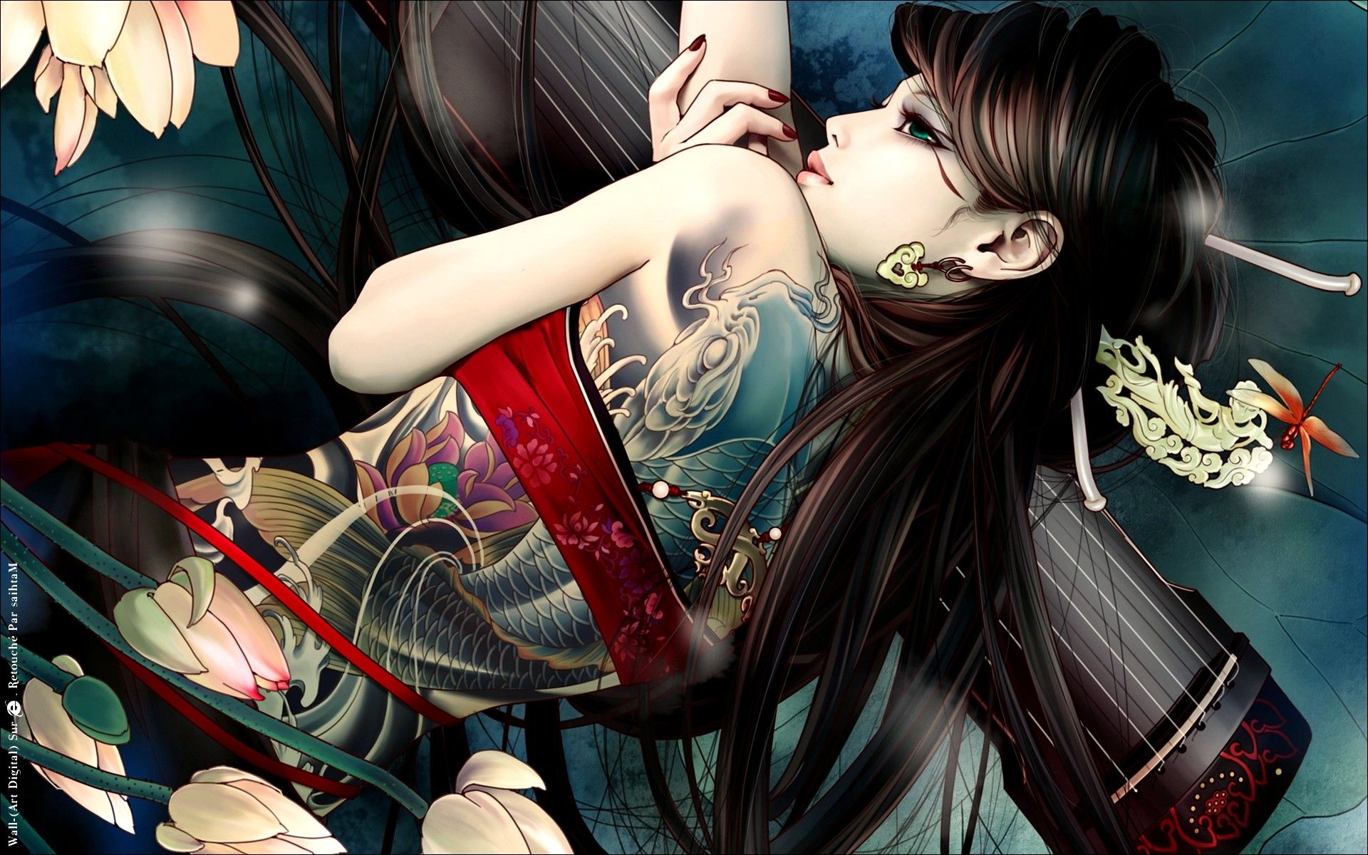 Donna giapponese con tatuaggio irezumi, 1920x1200 WUXGA, Notebook