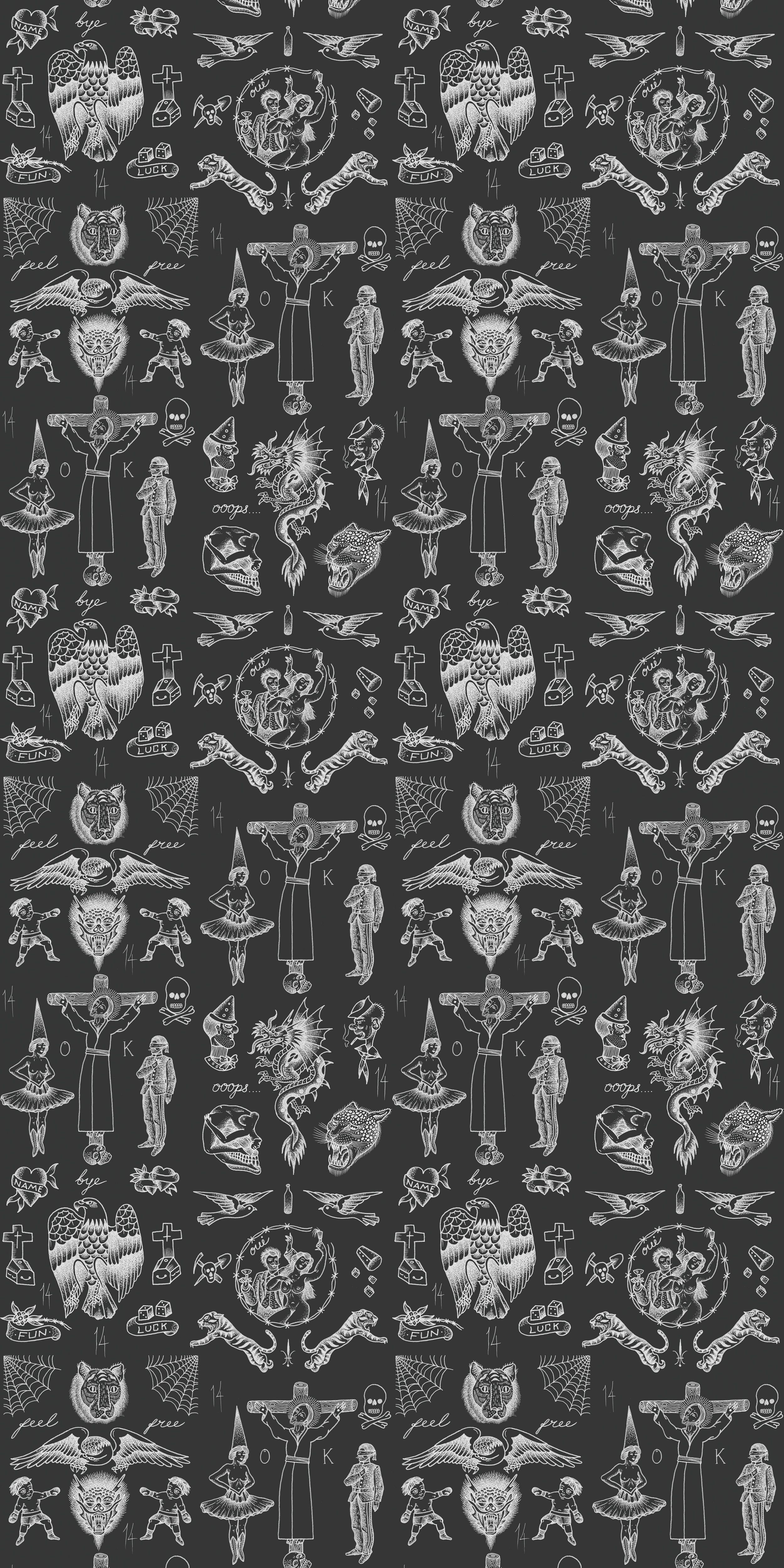 Pattern tatuaggi tradizionali scuro, 2500x5000 Verticale, Telefono