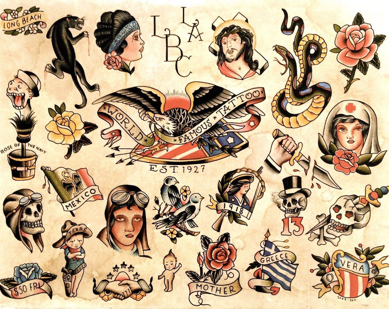 Foglio tatuaggi old school, 1361x1080 720p, PC