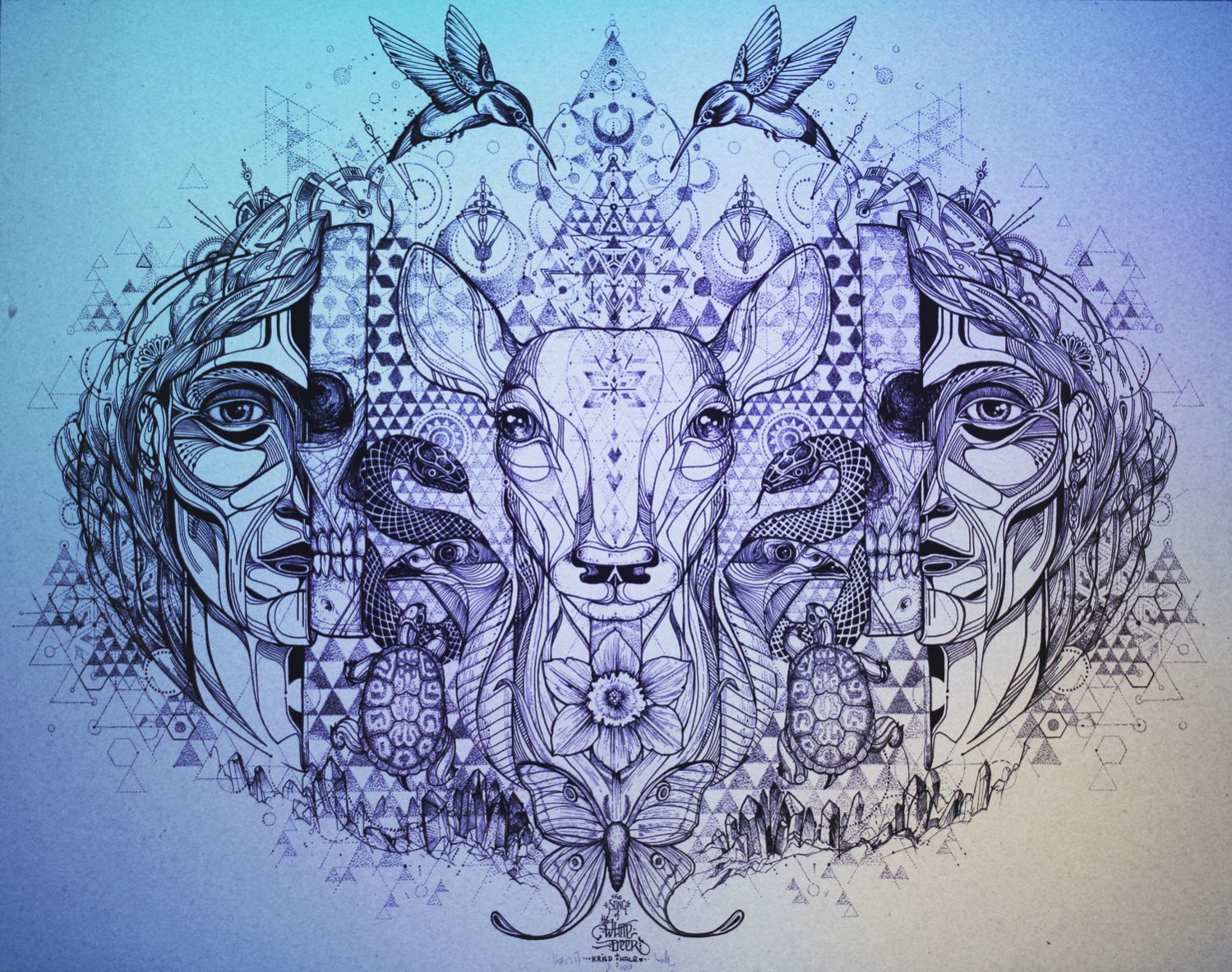 Volti simmetrici con cervo geometrico, 1499x1183 HD, Desktop