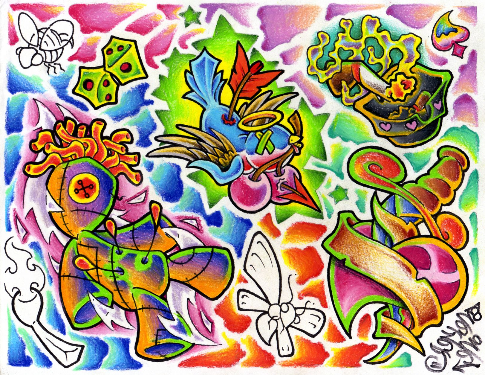 Disegni tatuaggi tradizionali colorati, 1623x1254 900p, Desktop