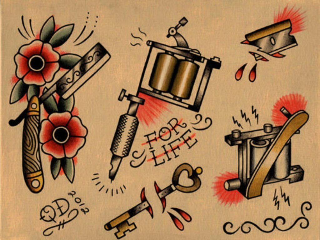 Tatuaggi tradizionali americani, rasoi macchine, 1024x768 HD, Desktop