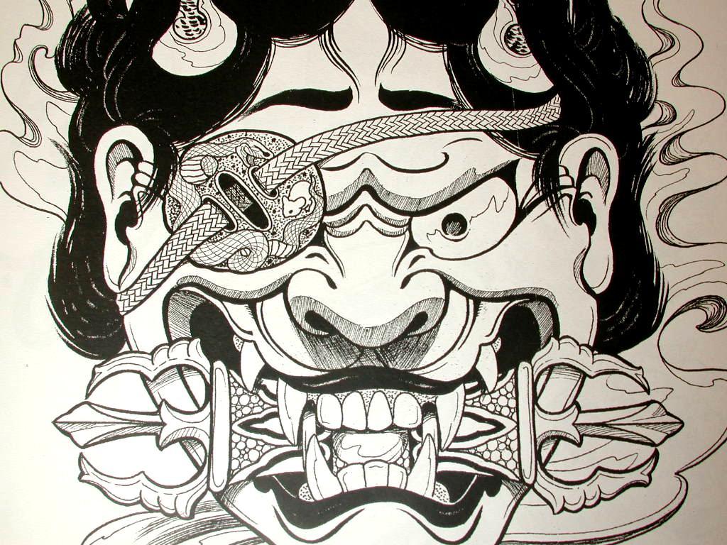 Maschera hannya tatuaggio giapponese, 1024x768 HD, Desktop