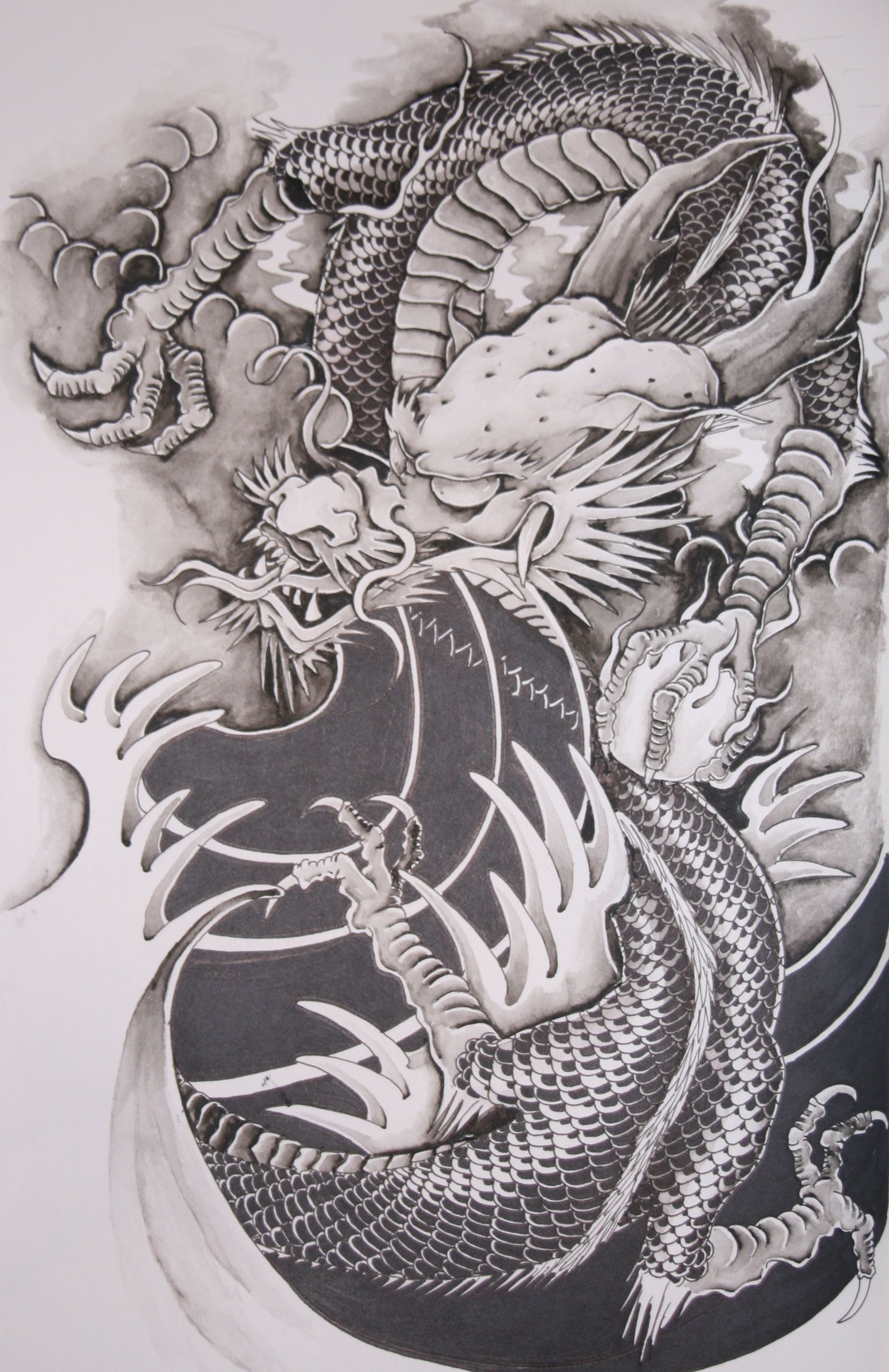 Drago giapponese tatuaggio bianco nero, 2067x3189 Full HD Verticale, iPhone