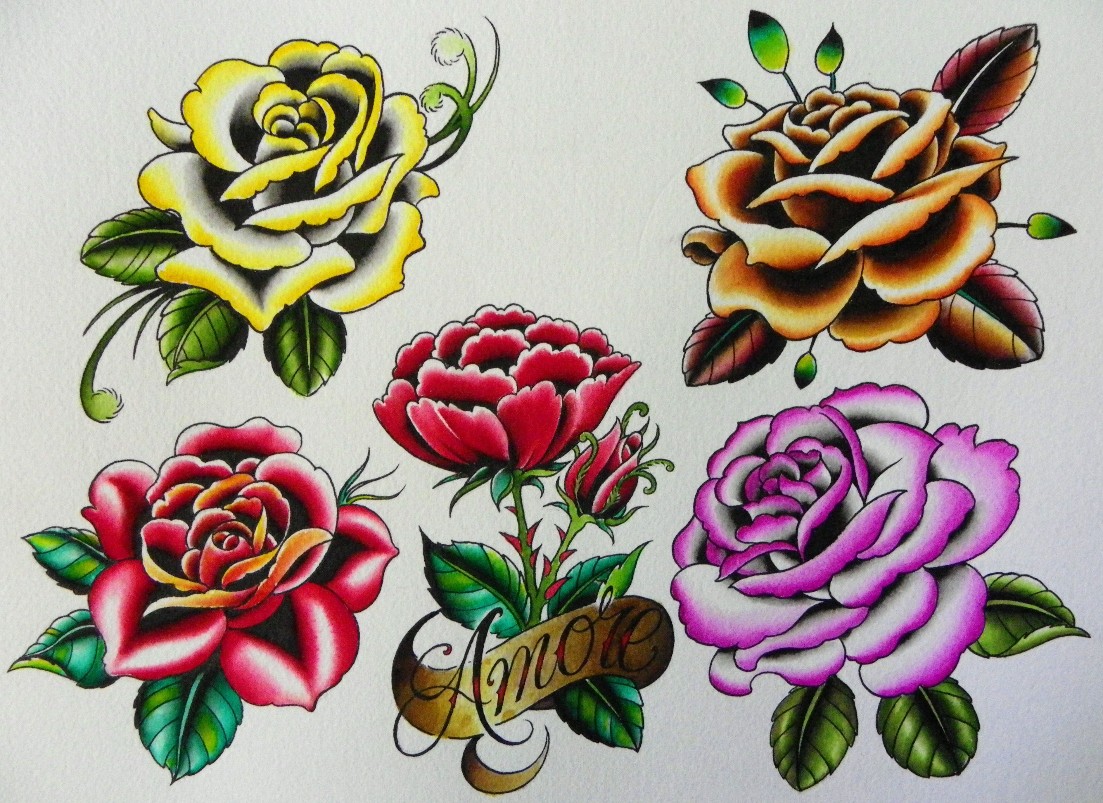 Rose tatuaggio tradizionale colorate, 3774x2747 2K+, Desktop