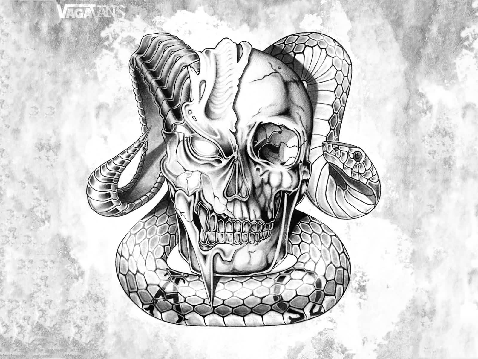 Teschio con corna e serpente, 1600x1200 900p, Desktop