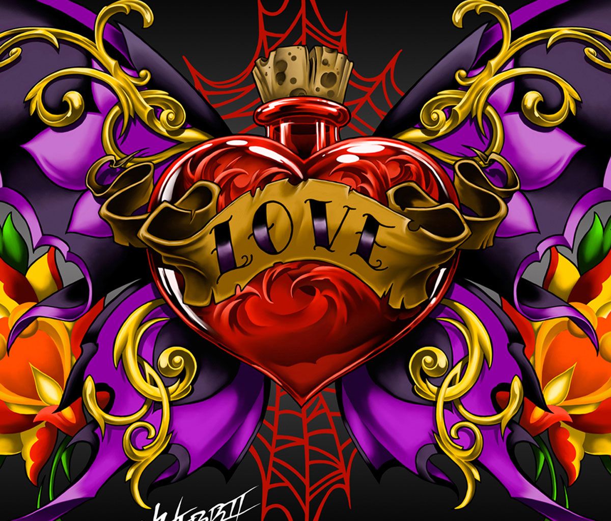Cuore tatuaggio Love viola, 1200x1024 HD, PC