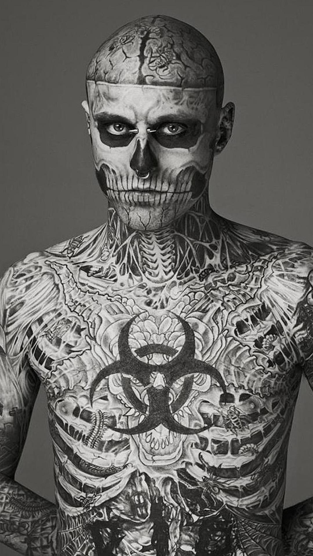 Uomo tatuato scheletro, 1080x1920 Verticale, Mobile