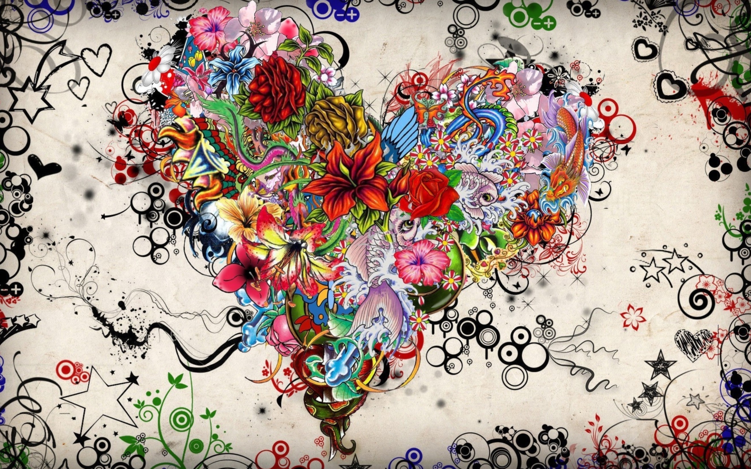 Cuore floreale stile tatuaggio, 2560x1600 2K+, PC