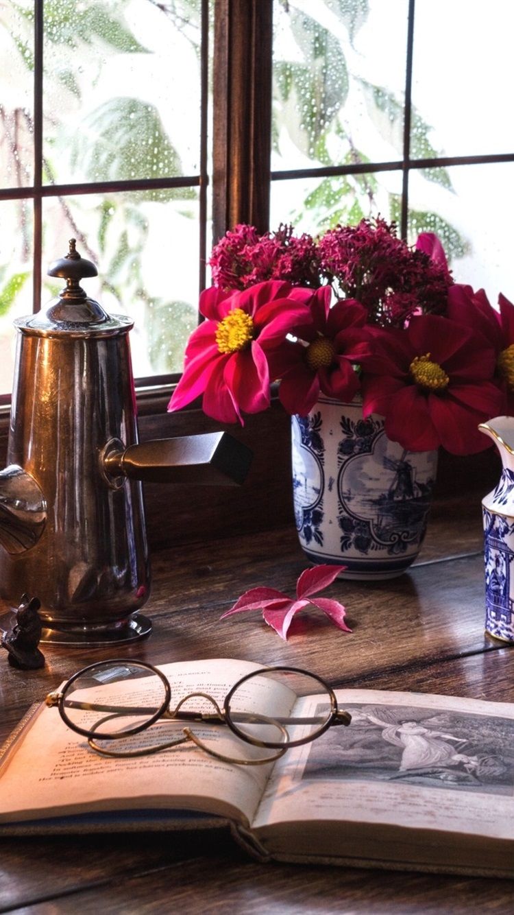 Fiori, libro e occhiali vintage, 750x1334 Full HD Verticale, iPhone