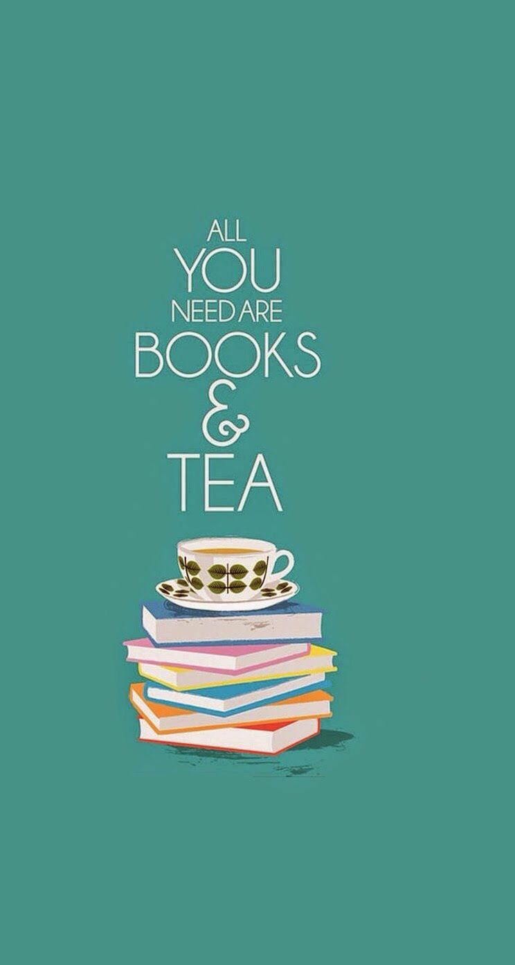 Illustrazione libri e tazza tè, 744x1392 Verticale, OnePlus