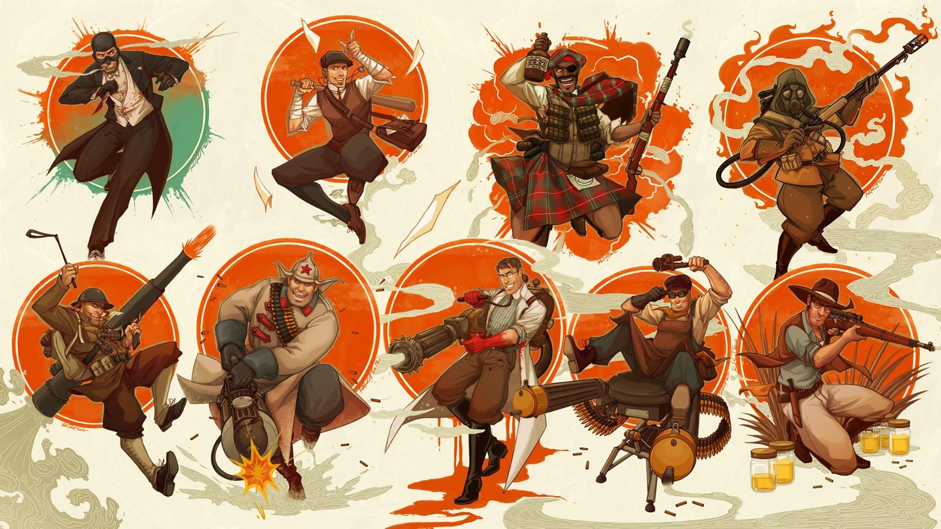 Personaggi Team Fortress 2 illustrati, 1920x1080 Full HD 1080p, PC