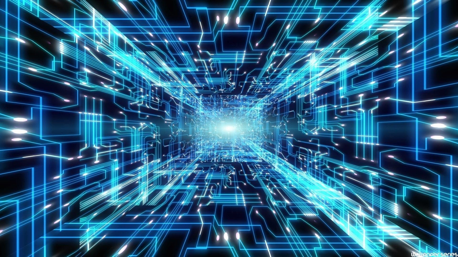 Tunnel circuiti digitali blu, 1920x1080 Full HD 1080p, PC Desktop