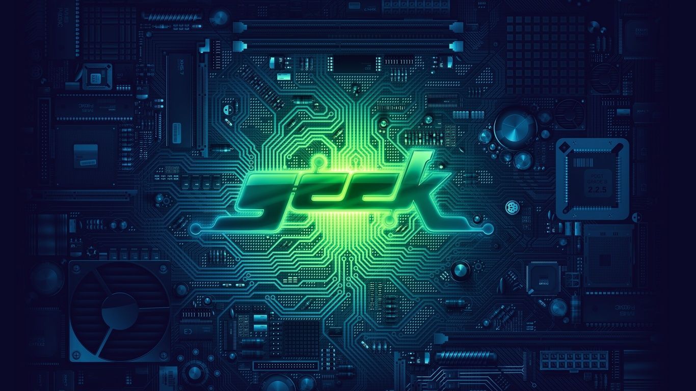 Circuito elettronico verde con scritta geek, 1366x768 720p, Laptop