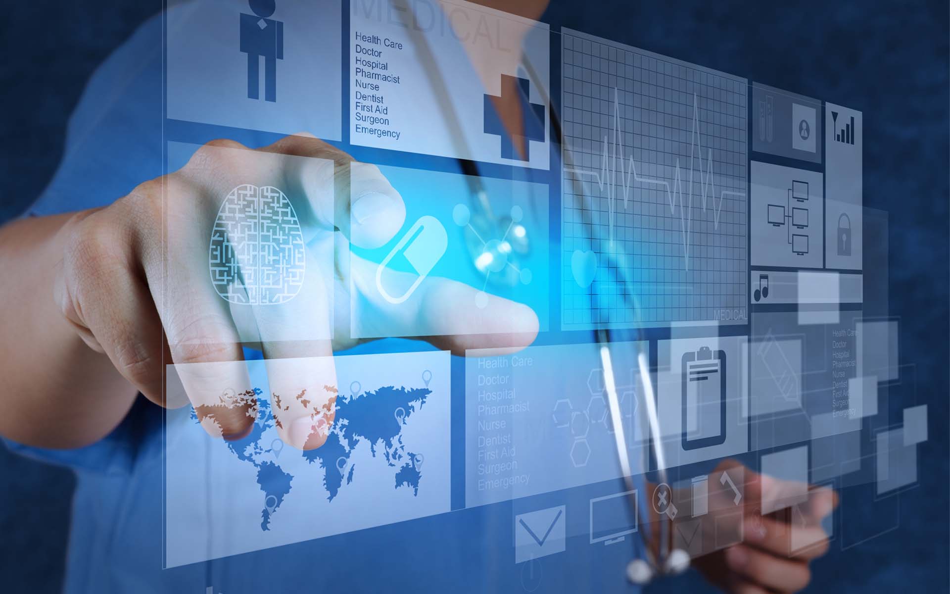Mano con interfaccia medica digitale, 1920x1200 Full HD+, PC