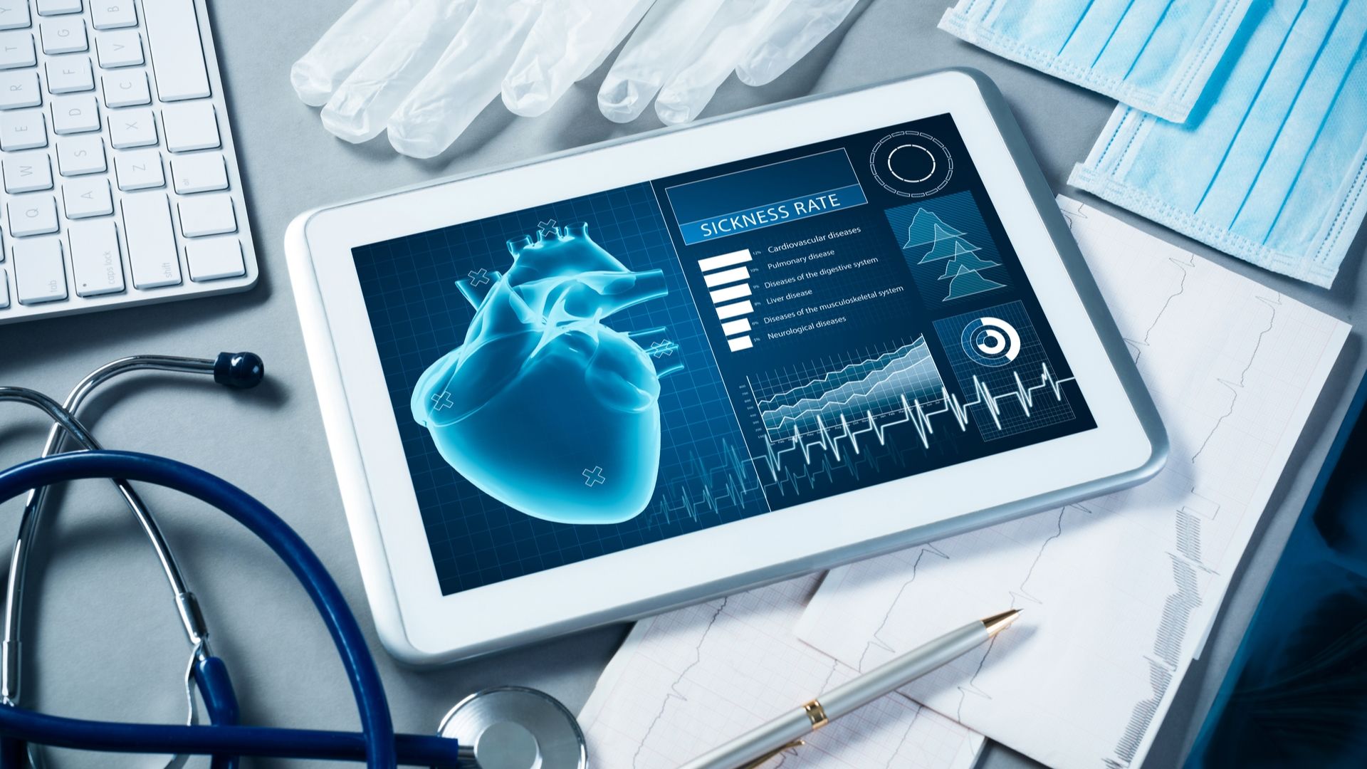 Tablet con dati medici cardiaci, 1920x1080 Full HD 1080p, Desktop