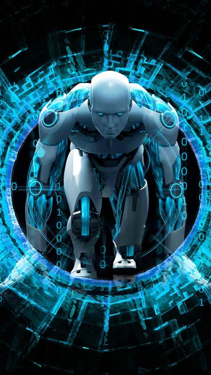 robot futuristico anelli blu, 720x1280 Full HD Verticale, Smartphone