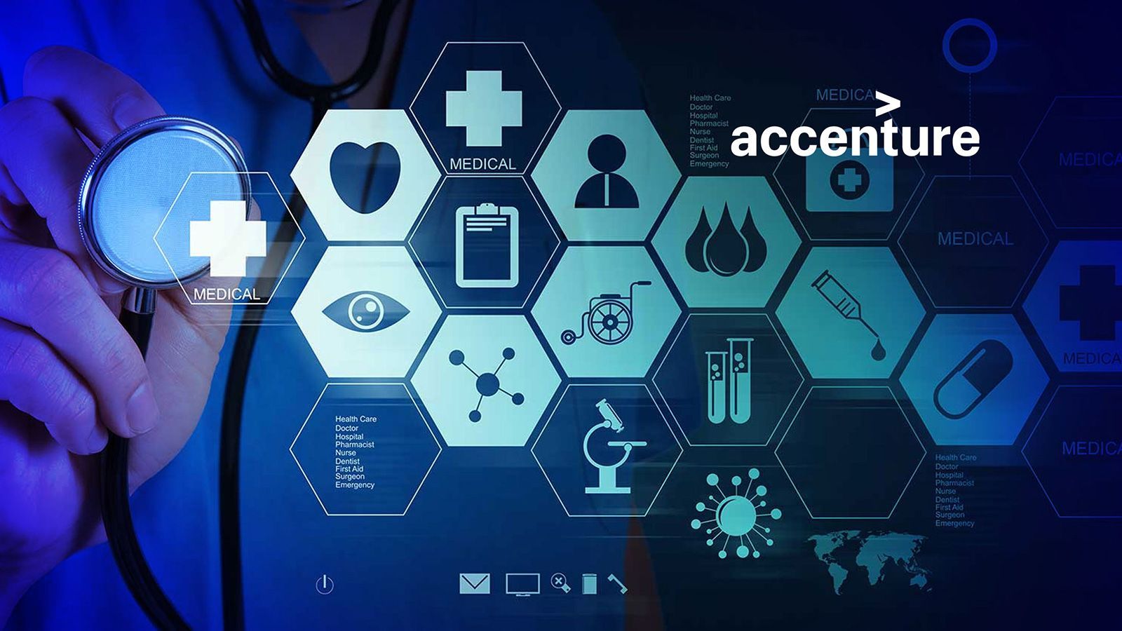 Icone mediche esagonali blu, 1600x900 HD Ready, Desktop
