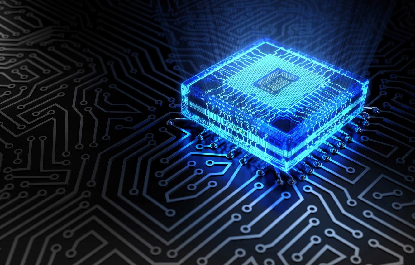 Chip processore blu luminoso, 1332x850 720p, PC