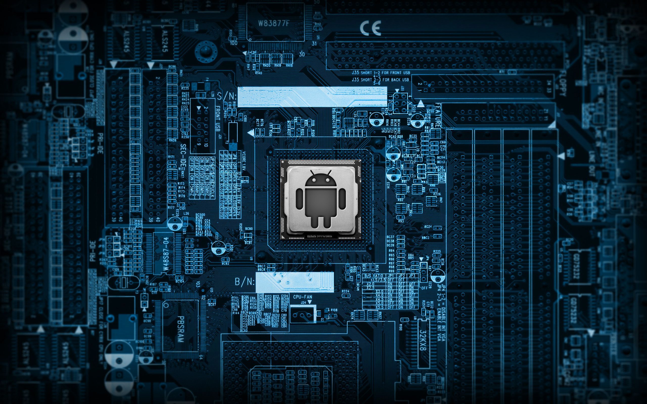 Circuito blu con logo Android, 2560x1600 2K, Desktop