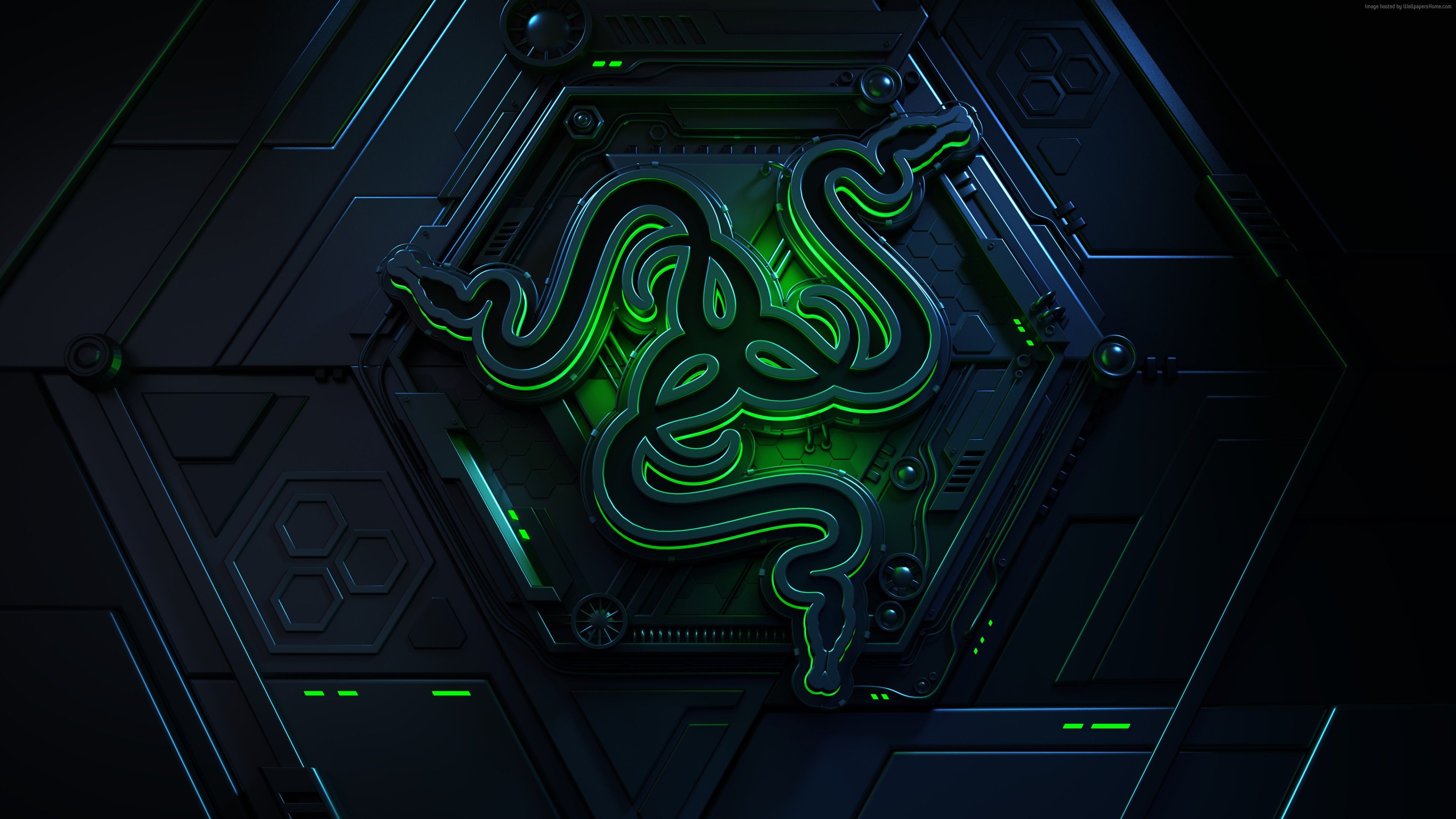 Logo Razer verde tecnologico, periferiche gaming, 3840x2160 UHD, PC 4K
