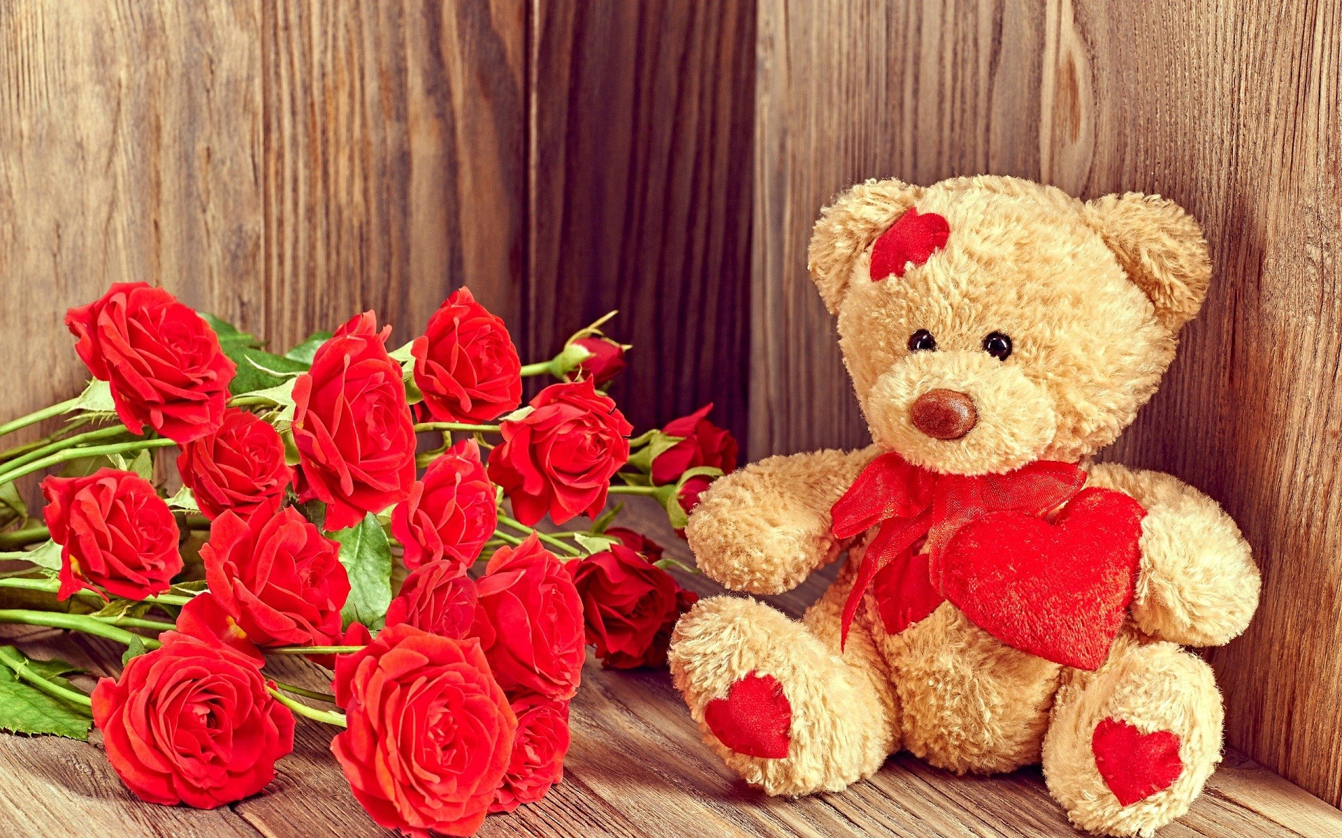 Orsacchiotto con cuori e rose rosse, 1920x1200 Full HD+, PC
