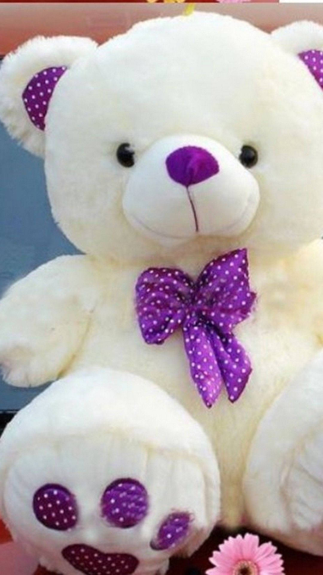 Orsetto peluche bianco viola, 1080x1920 Verticale, Telefono