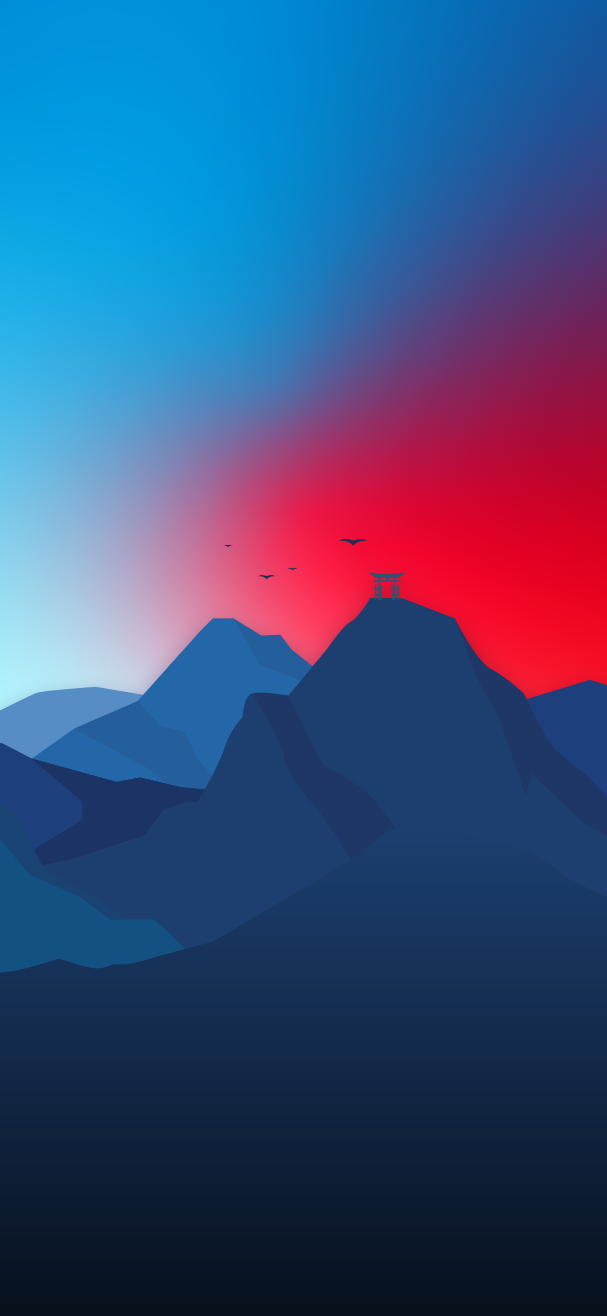 Montagne minimaliste tramonto blu rosso, 1205x2609 Verticale, Telefono