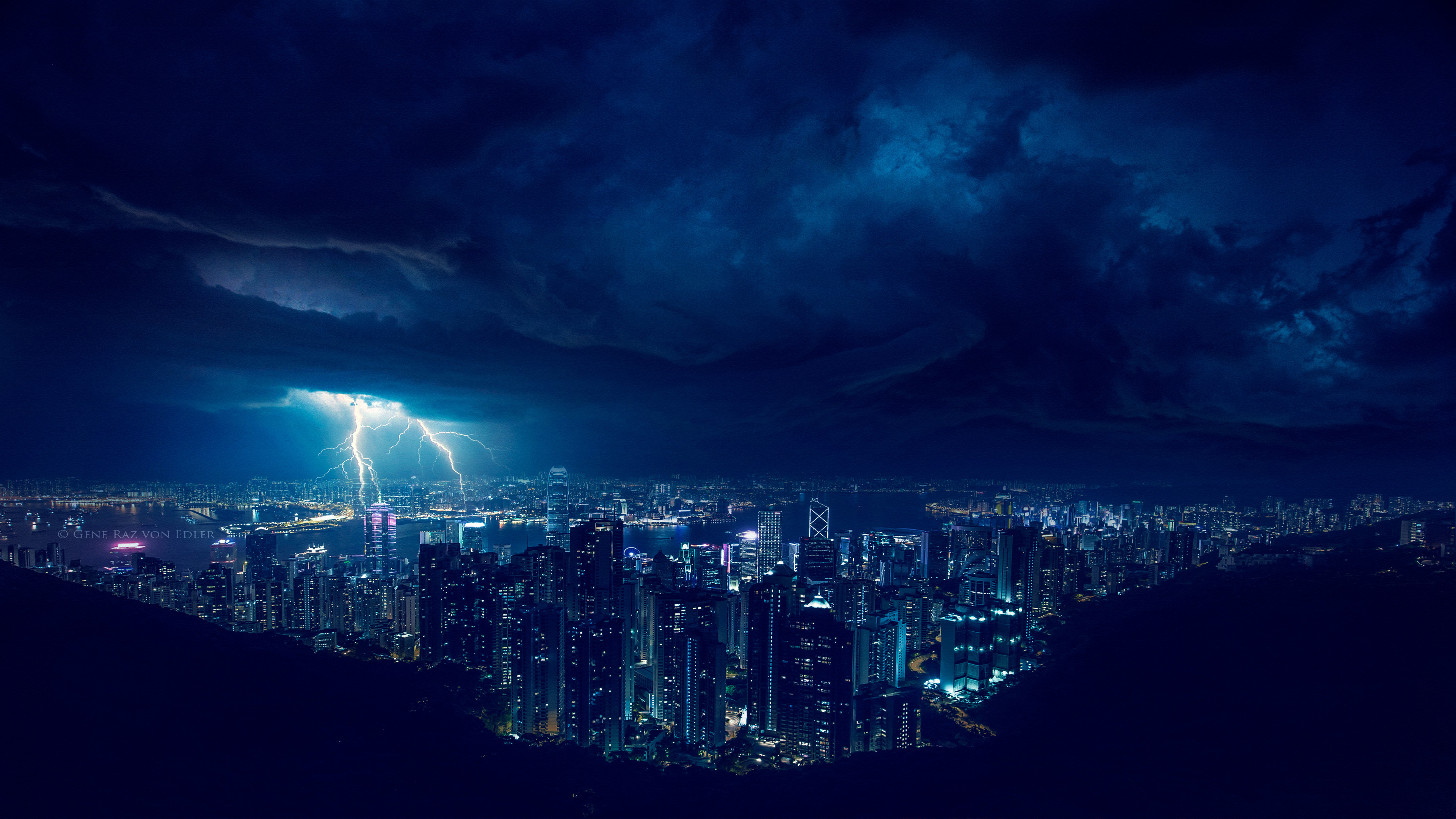 Tempesta con fulmini sulla città, 3840x2160 4K Ultra HD, Monitor 4K