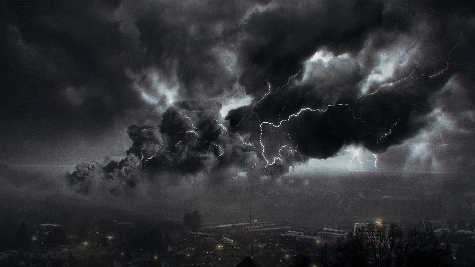Tempesta scura su città notturna, 1920x1080 Full HD, PC