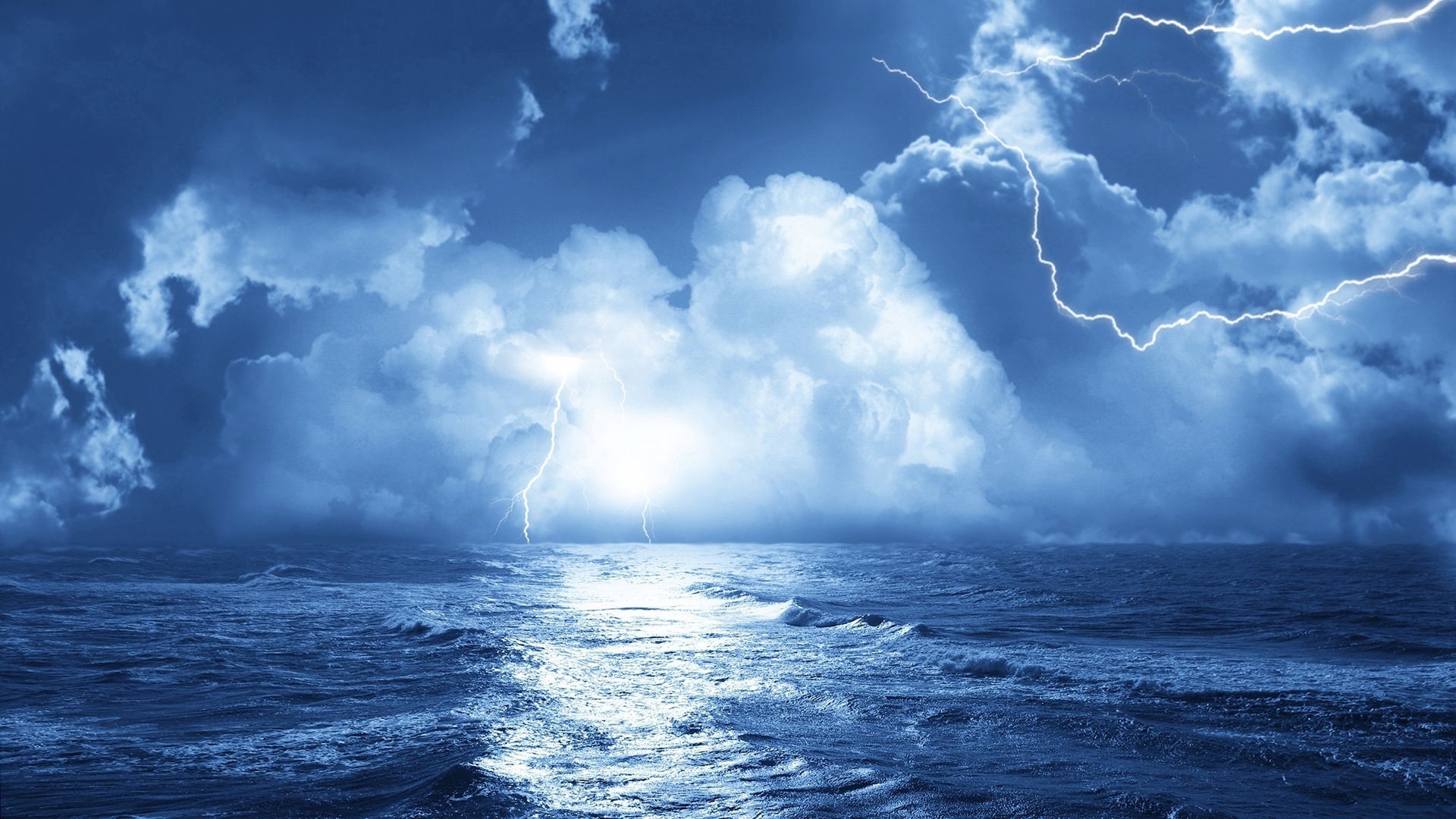 Tempesta con fulmini sul mare, 1920x1080 Full HD 1080p, PC
