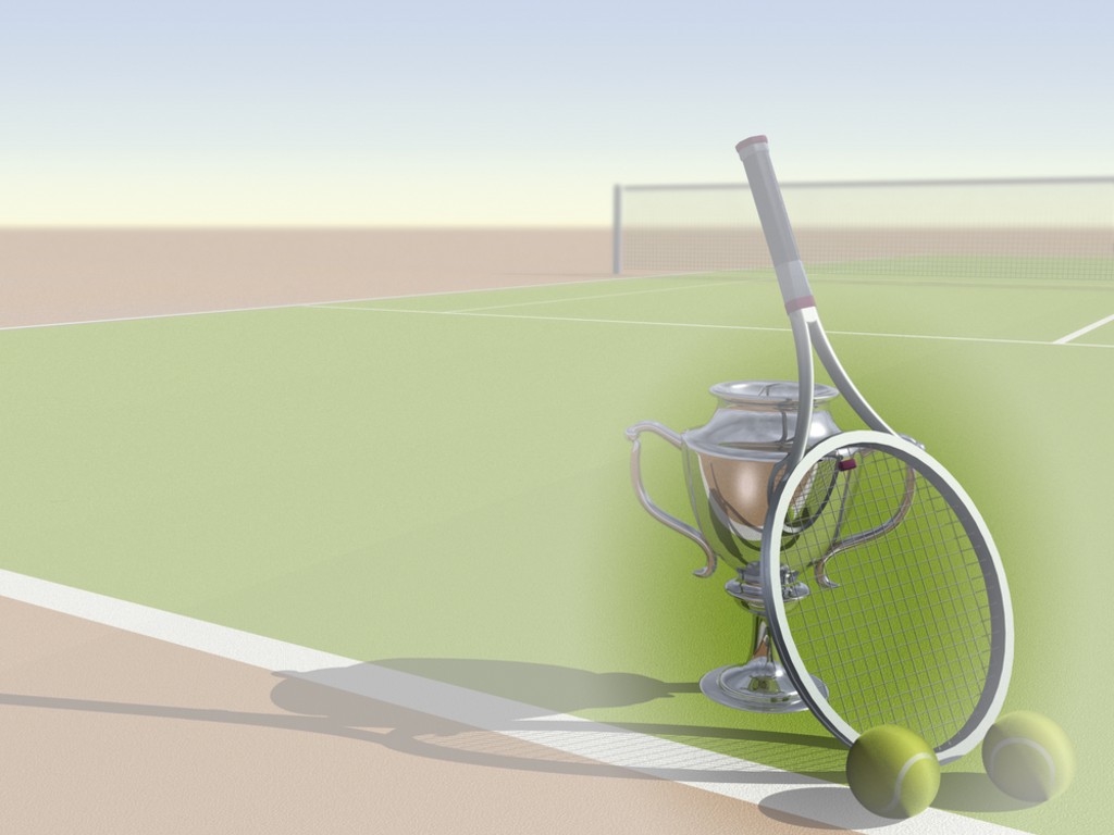 Trofeo tennis con racchetta e palline, 1024x768 HD, iMac