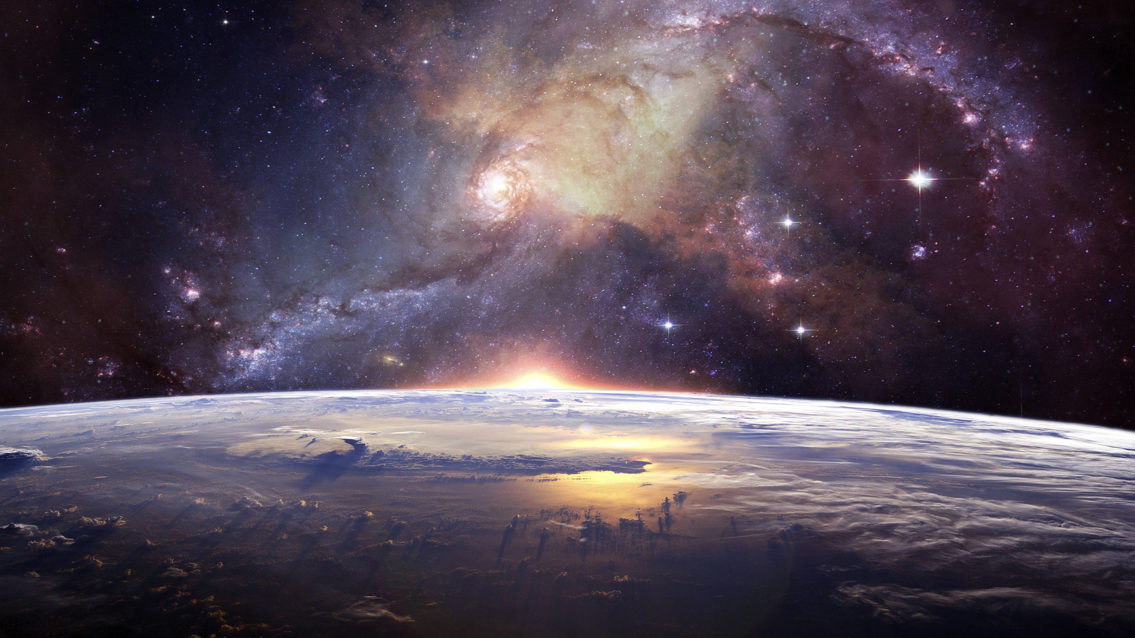 Terra con galassia sullo sfondo, 3840x2160 Ultra HD, 4K TV
