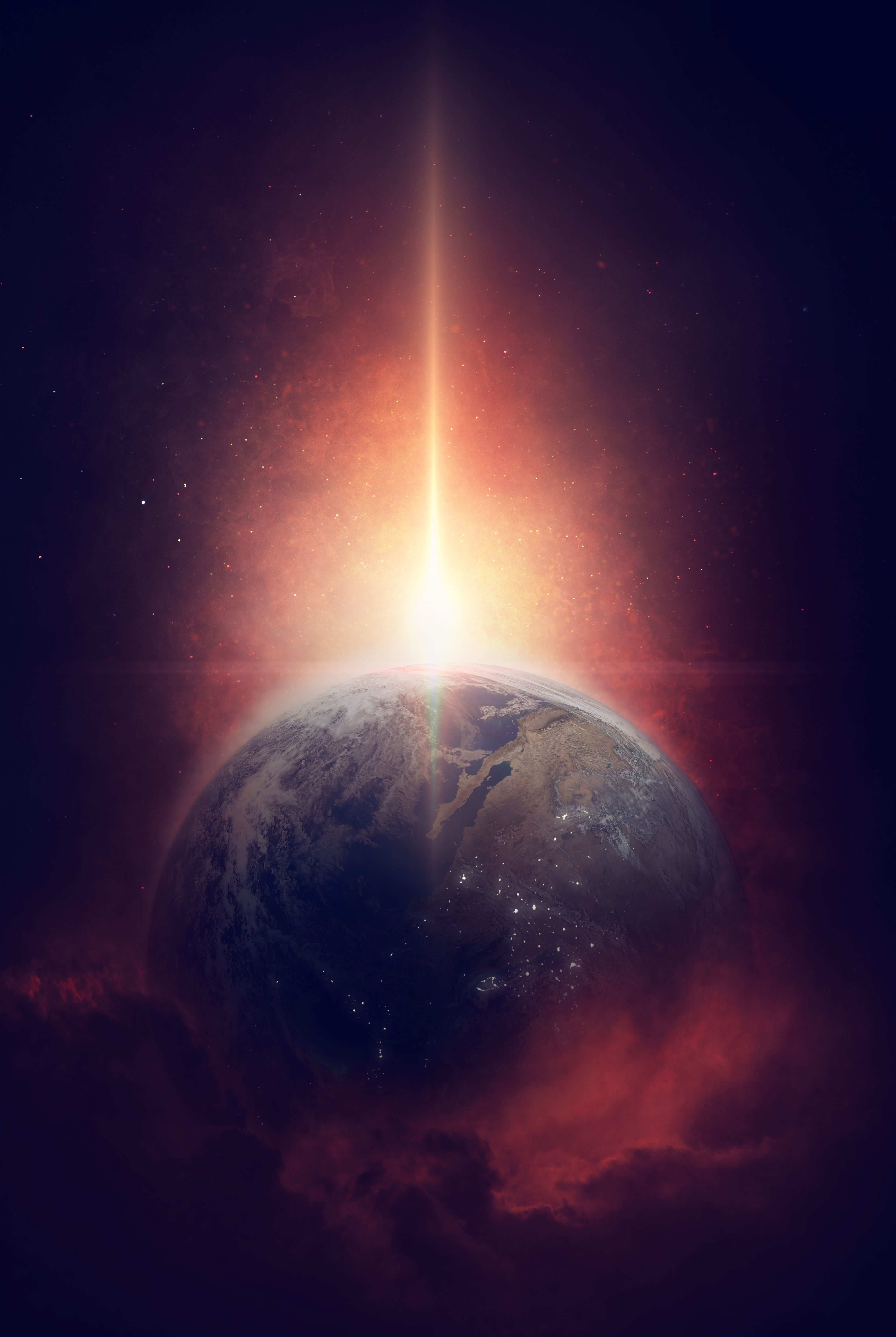 Terra con raggio di luce cosmico, 4000x5969 Verticale, Android