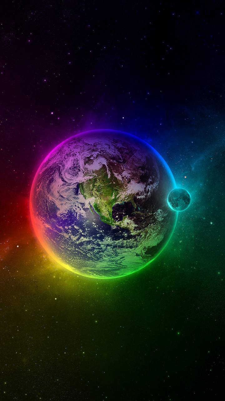 Terra con aura arcobaleno spazio, 720x1280 Full HD Verticale, iPhone