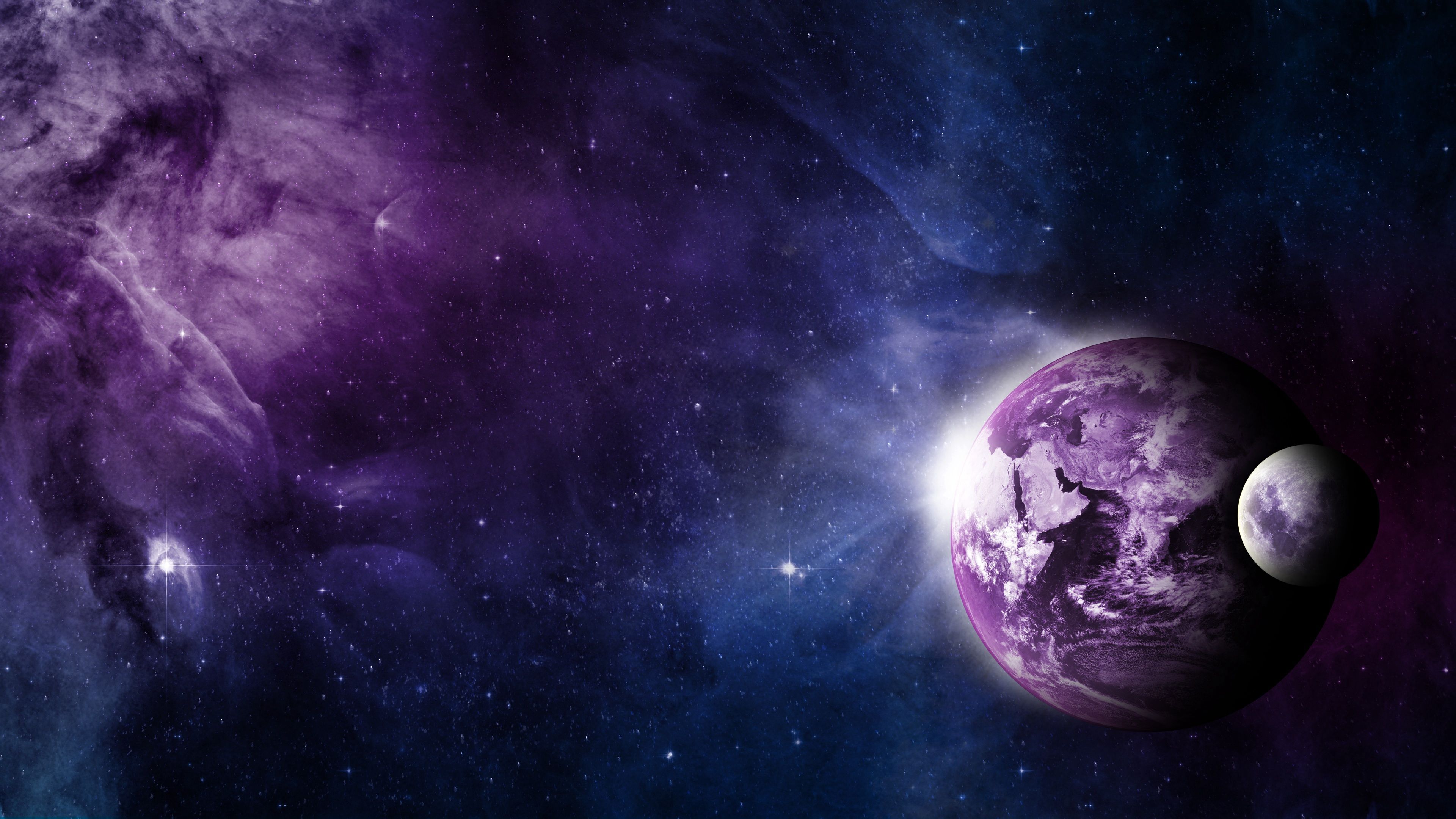 Terra e luna nebulosa viola, 3840x2160 4K, Desktop 4K