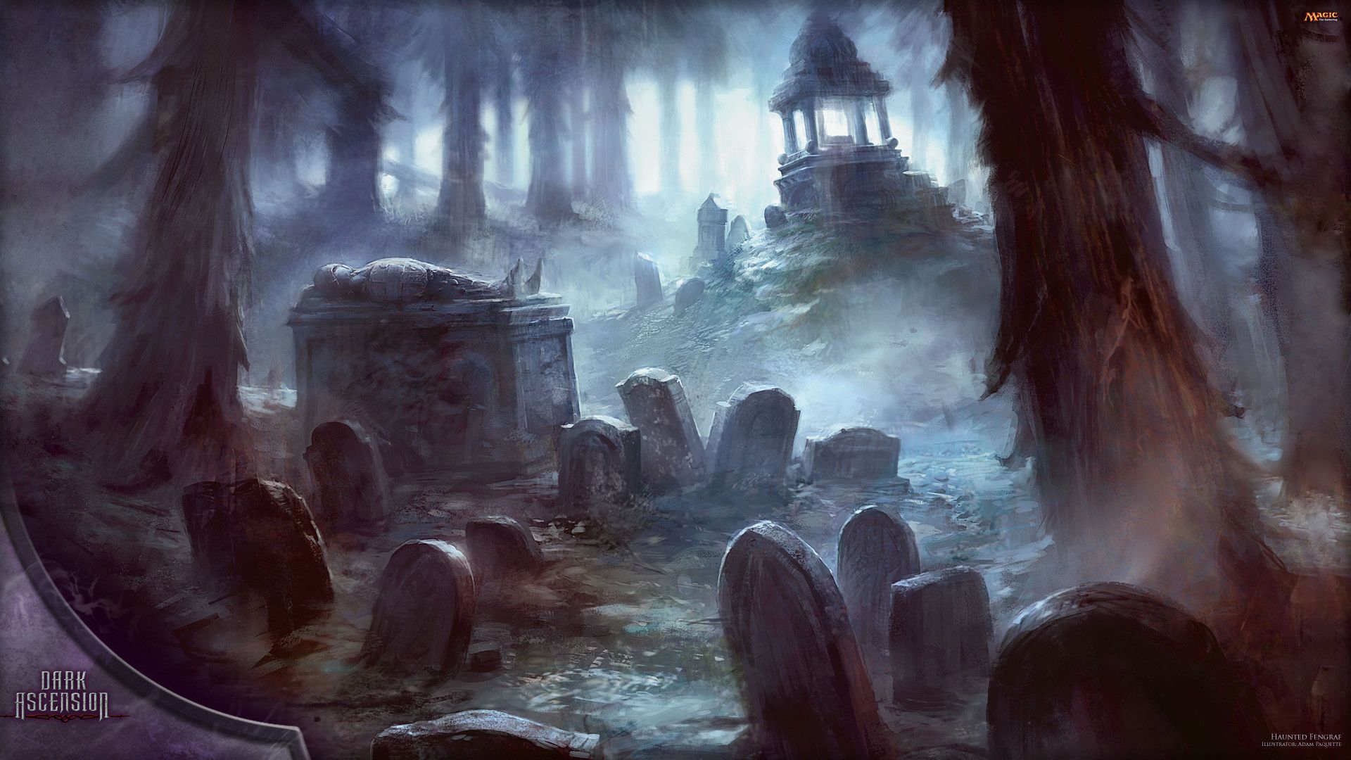 Cimitero fantasy nebbioso notturno, 1920x1080 Full HD 1080p, PC